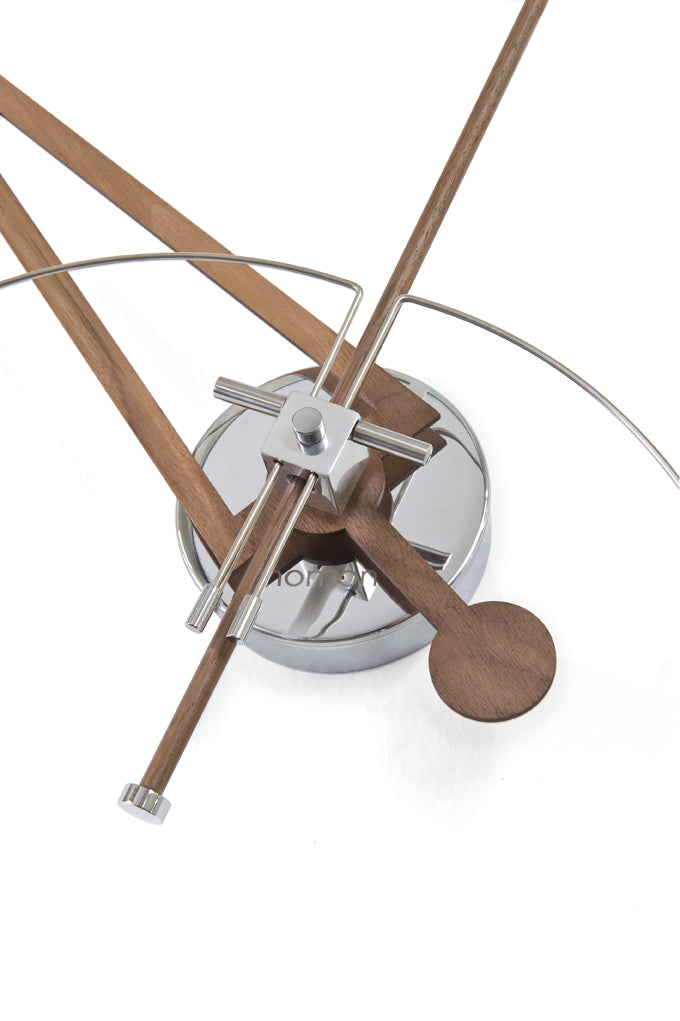 Wall clock CRIS walnut wood with chrome and red finish