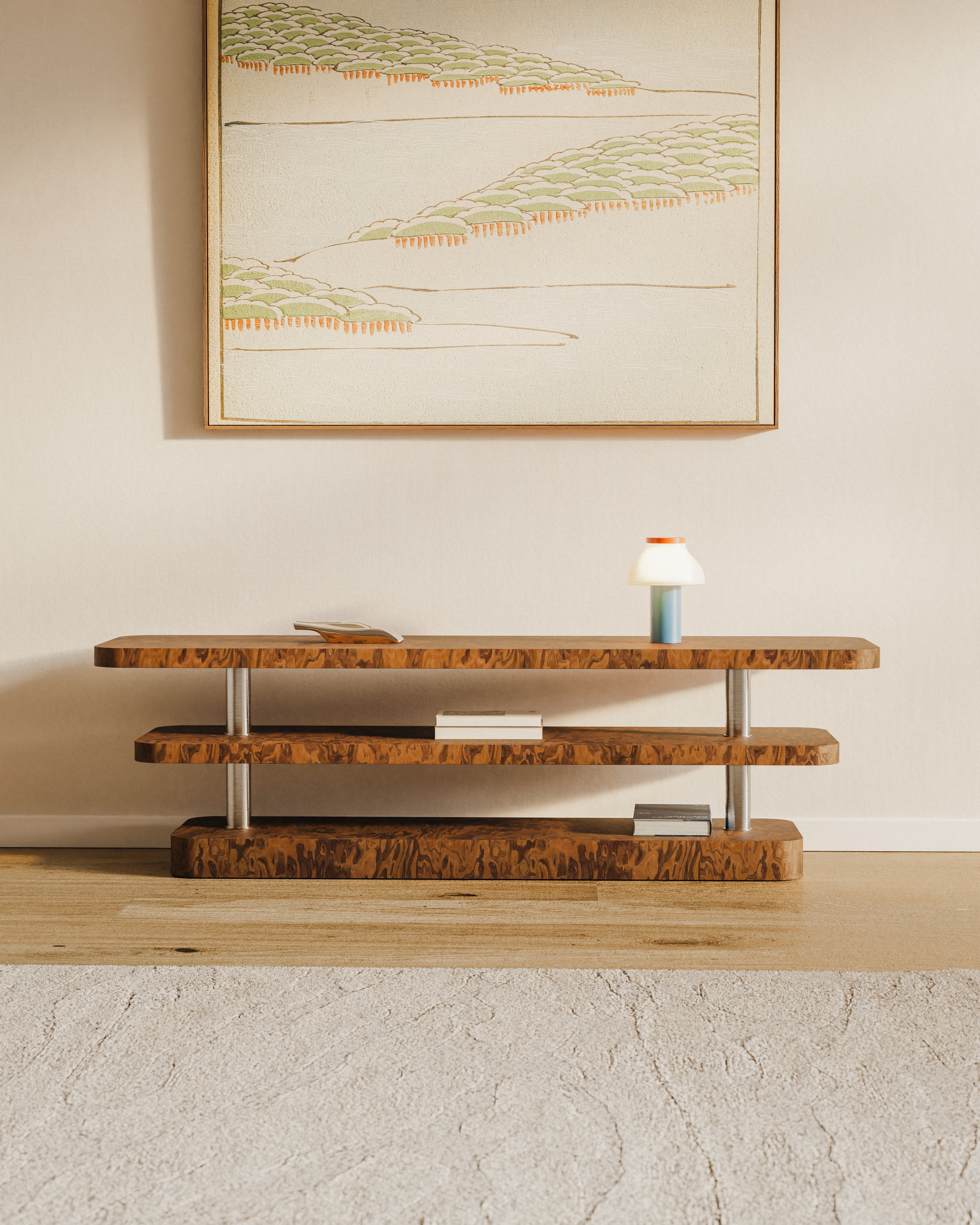 RTV-Sideboard REL Furnier California Burl mit stählernen Elementen