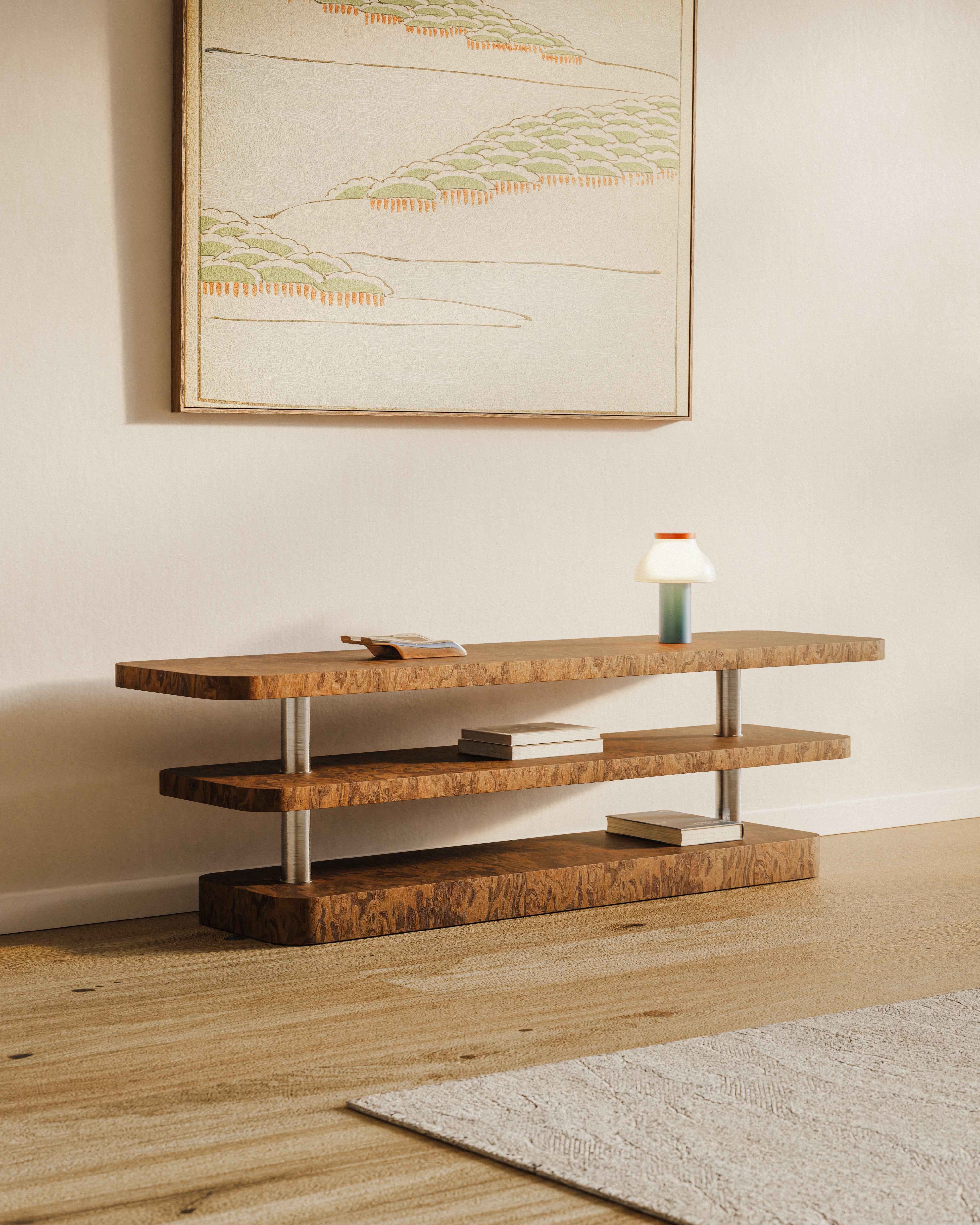 RTV-Sideboard REL Furnier California Burl mit stählernen Elementen