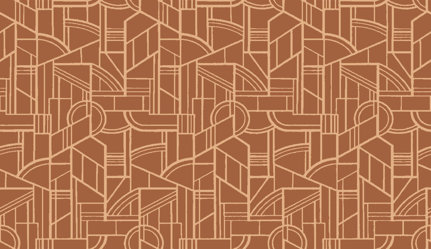 Textil-Tapete in metallischer Optik mit geometrischem Art-Déco-Motiv REIMS - TERRE DE SIENNE Terrakotta mit Gold