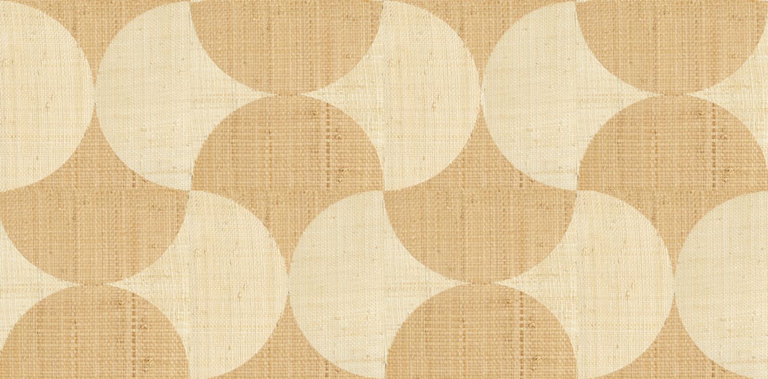 Natural wallpaper with a geometric pattern made of raffia SUMBA - NATUREL brown with beige