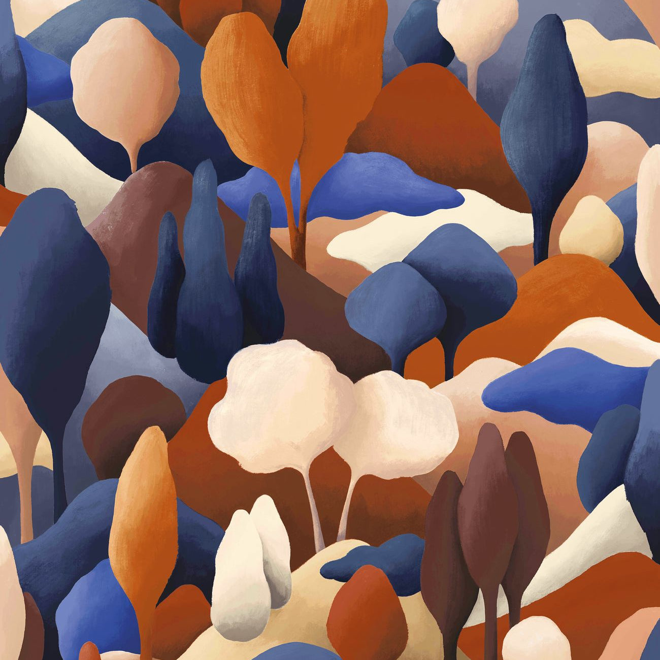 Textielbehang met plantaal motief ORÉE - BLAUW ELEKTRISCH/MAHONIE blauw met oranje