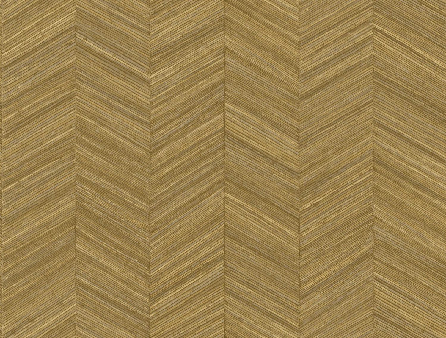 Geometrische structuurbehang dat hout imiteert met een visgraatpatroon OCOTEA - OCRE honingkleur