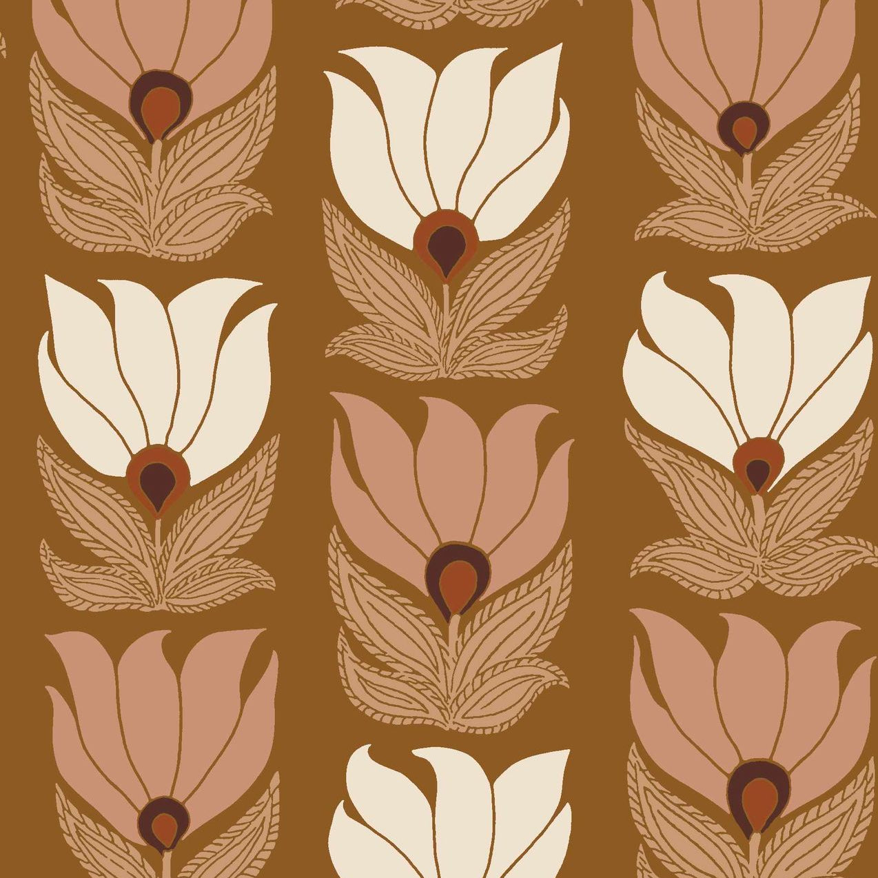 Tapete mit pflanzlichem Blumenmotiv DAUPHINE - AMBRE/NUDE braun mit weiß und rosa