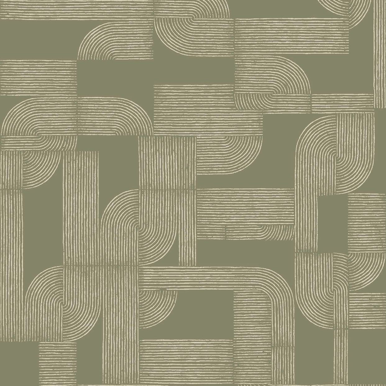 Behang met geometrisch patroon HECTOR - VERT gedempt groen