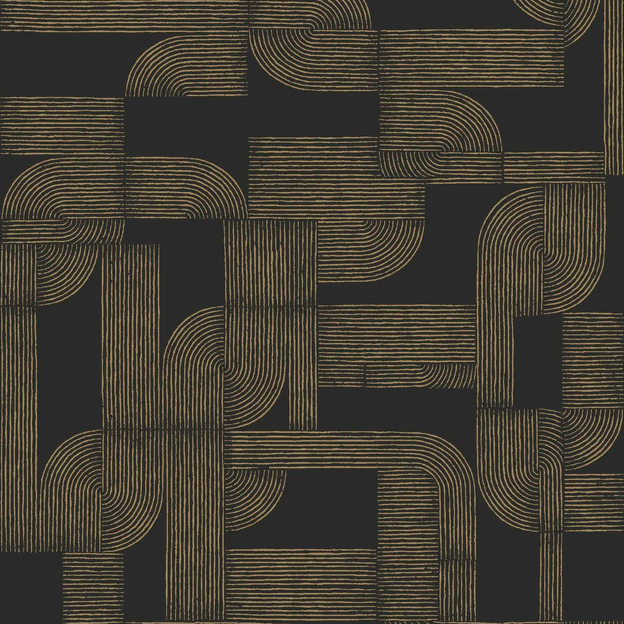 Wallpaper with geometric pattern HECTOR - BLACK/GOLD black with gold