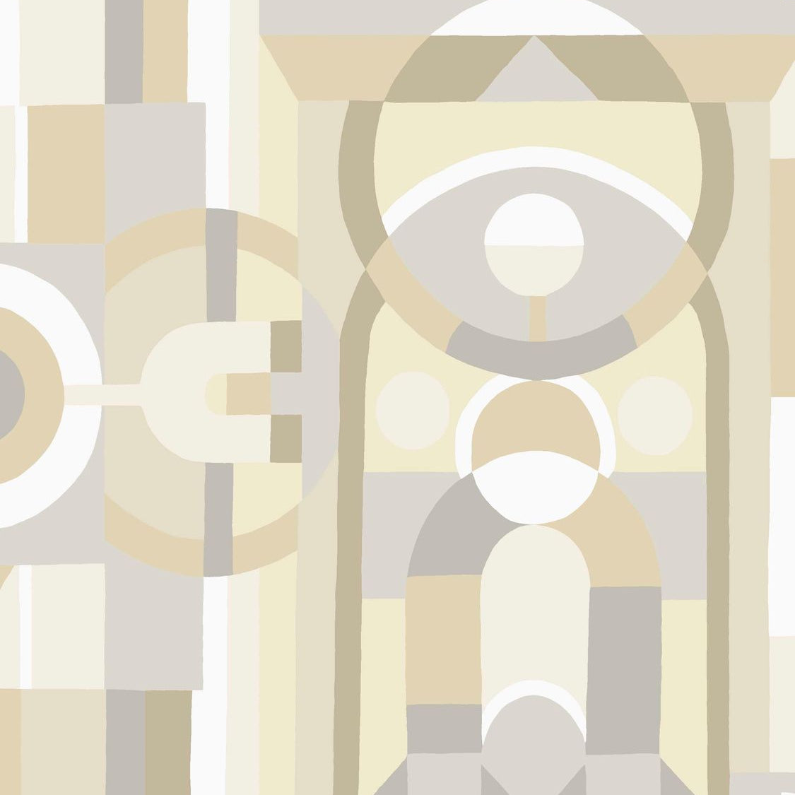 Tapete mit geometrischem Glasmalerei-Motiv VITRAIL - BLANC/SABLE weiß mit beige