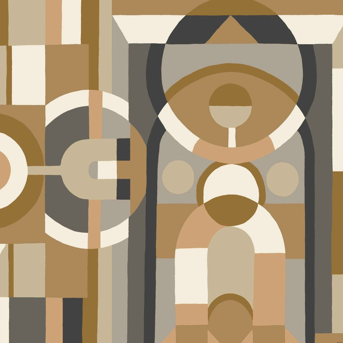 Stained Glass Geometric Pattern Wallpaper VITRAIL - MORDORÉ/ANTHRACITE Brown with Anthracite