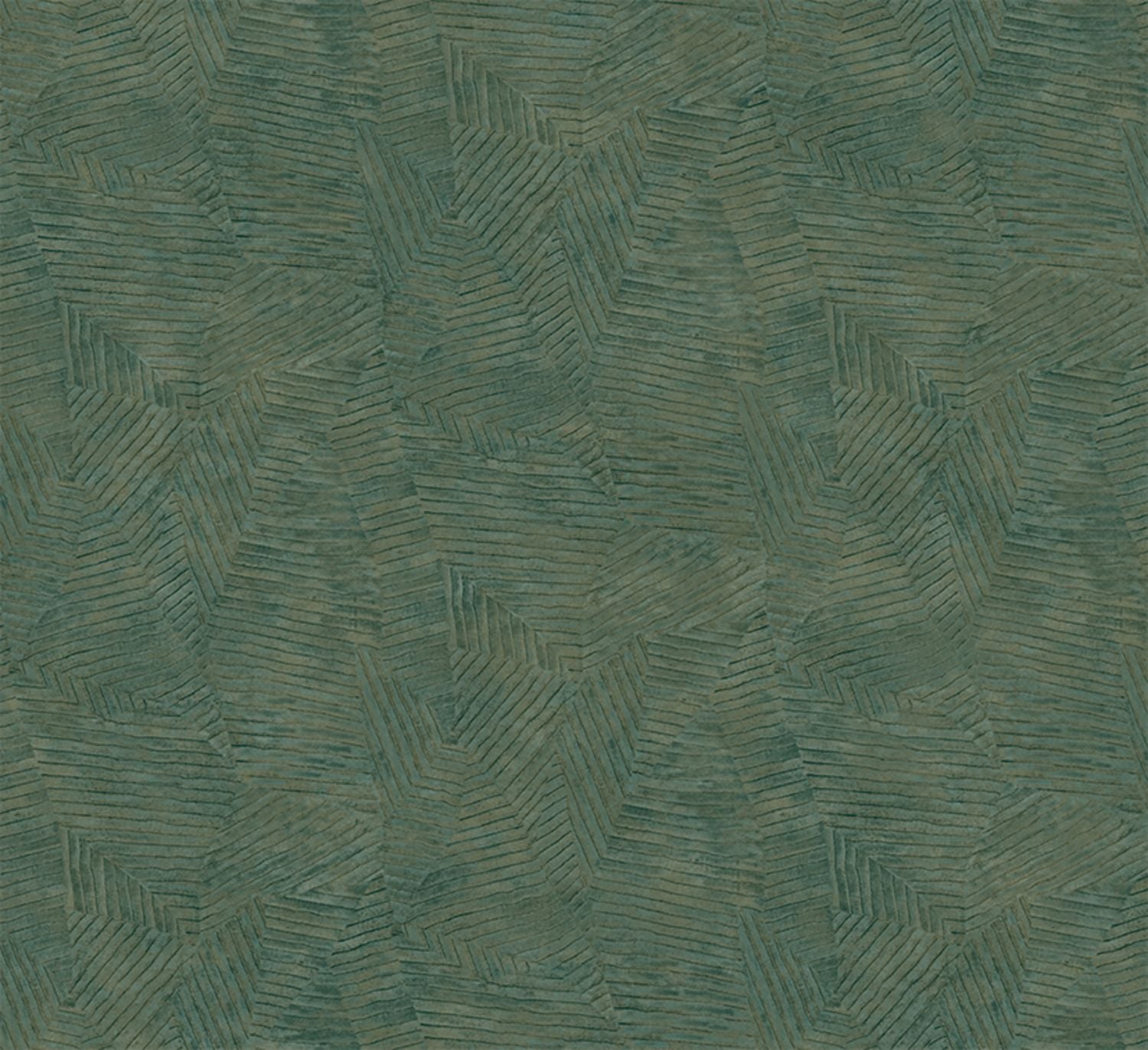 Metallische Tapete mit geometrischem Blattmuster LORE - VERT IMPÉRIAL DORÉ grün mit Gold