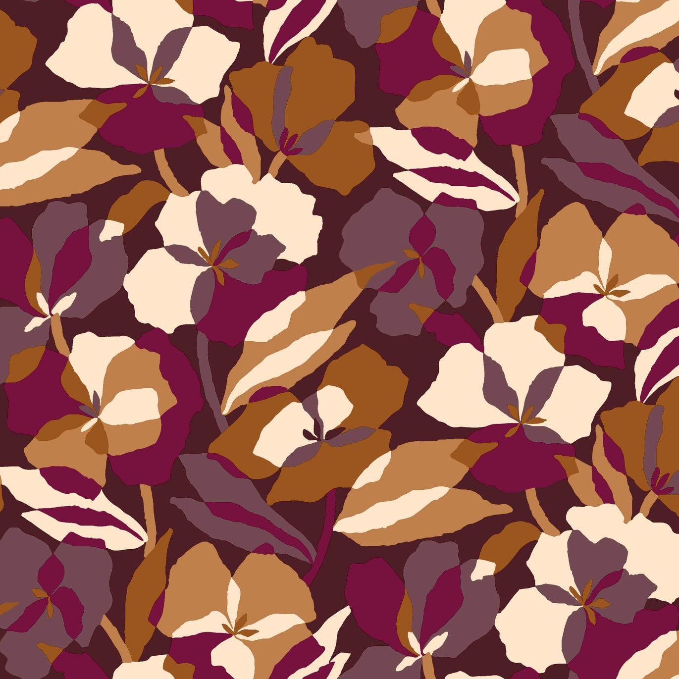 Behang met plantenmotief van bloemen AMARYLLIS - PURPER/AMBER purper met beige