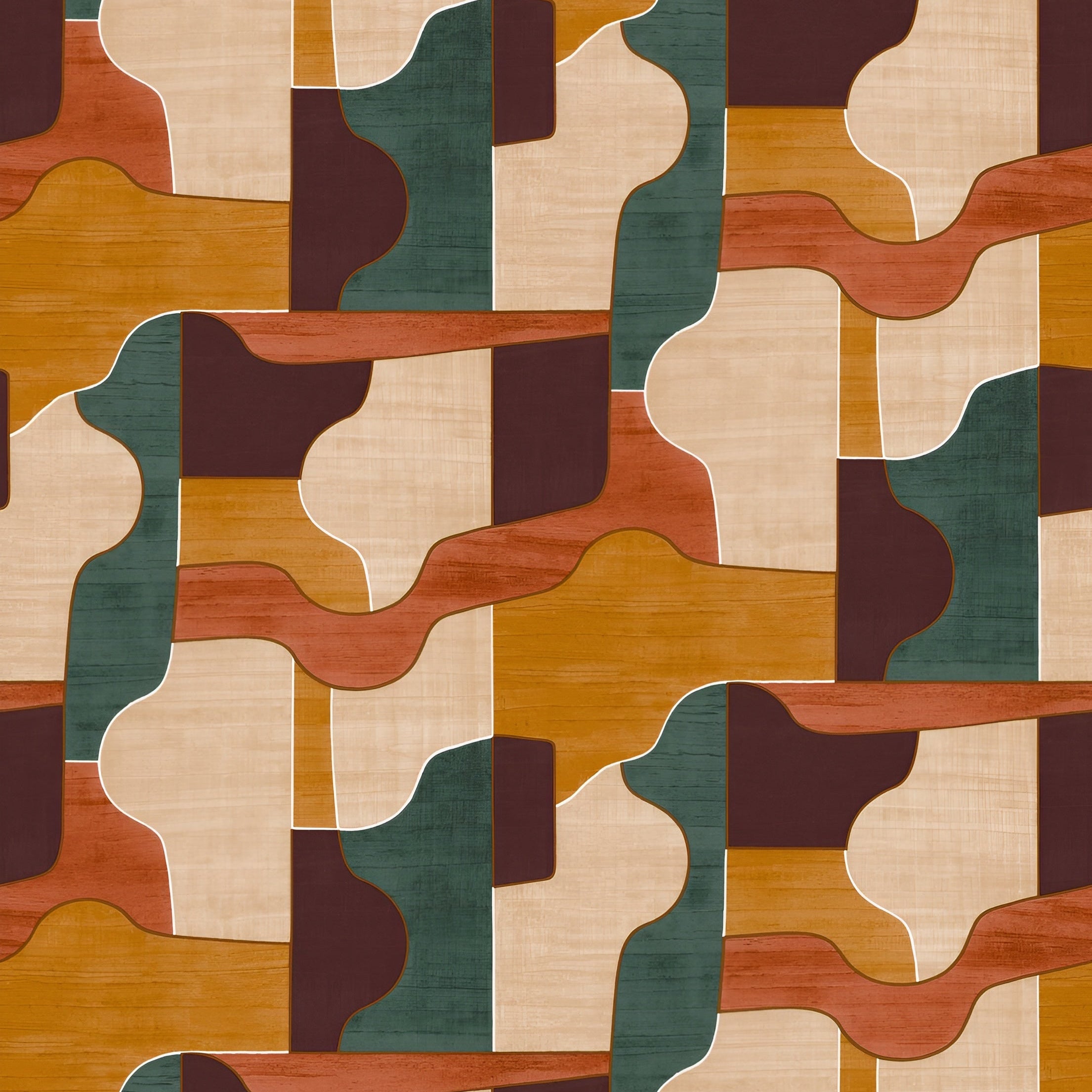 Structuurtapijt dat hout imiteert met geometrisch patroon MODERNISMO - MULTICO geel met oranje