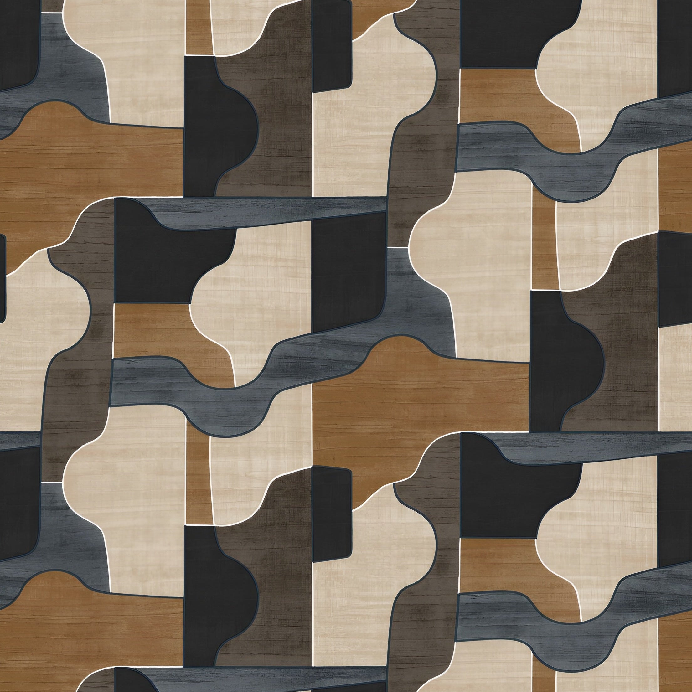 Structural wallpaper imitating wood with a geometric pattern MODERNISMO - ANTHRACITE/MARINE graphite gray with navy blue