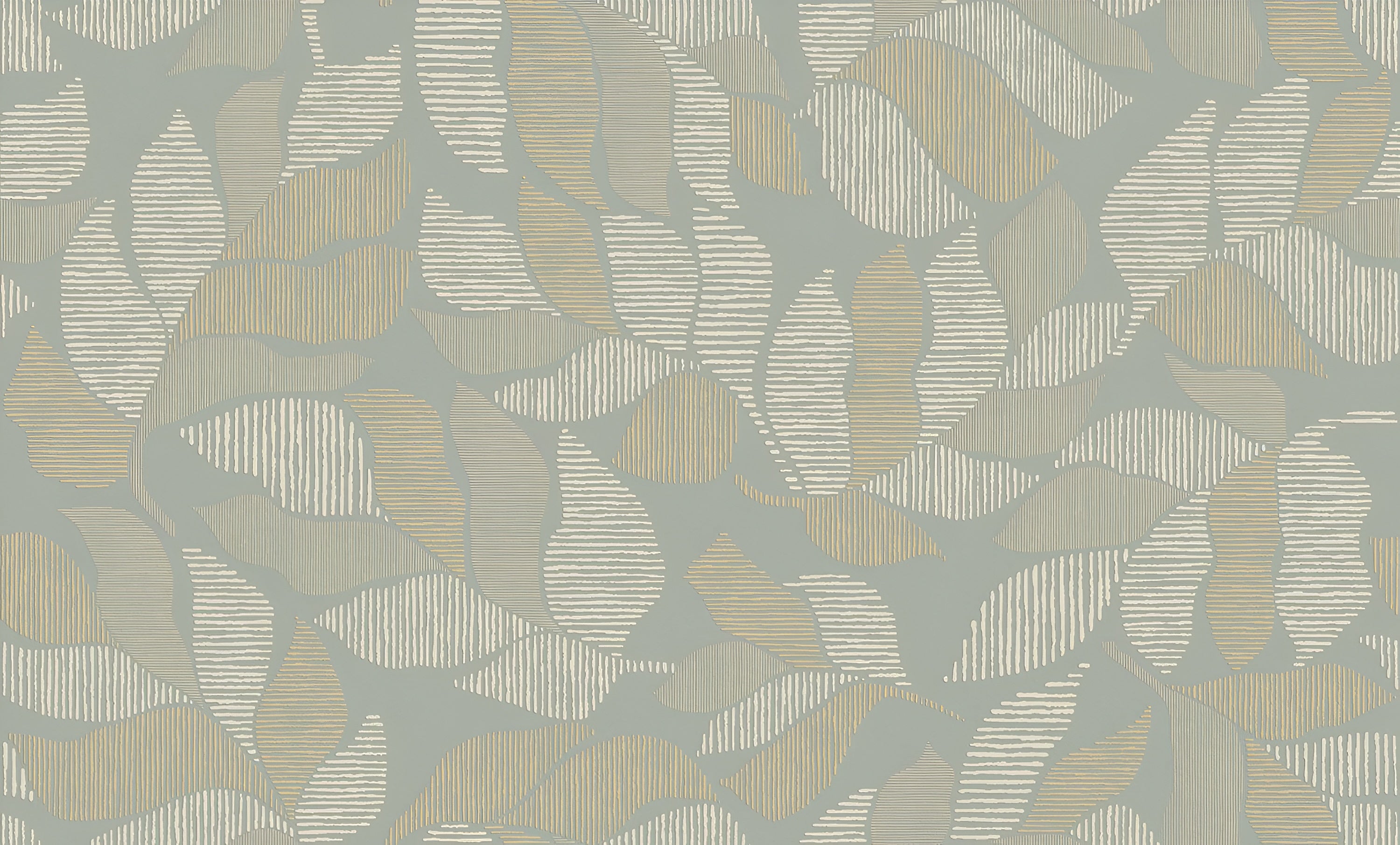 Behang met een plantmotief van palmbladeren met een metallic effect LONTARA - OPALINE/DORÉ lichtgroen met goud