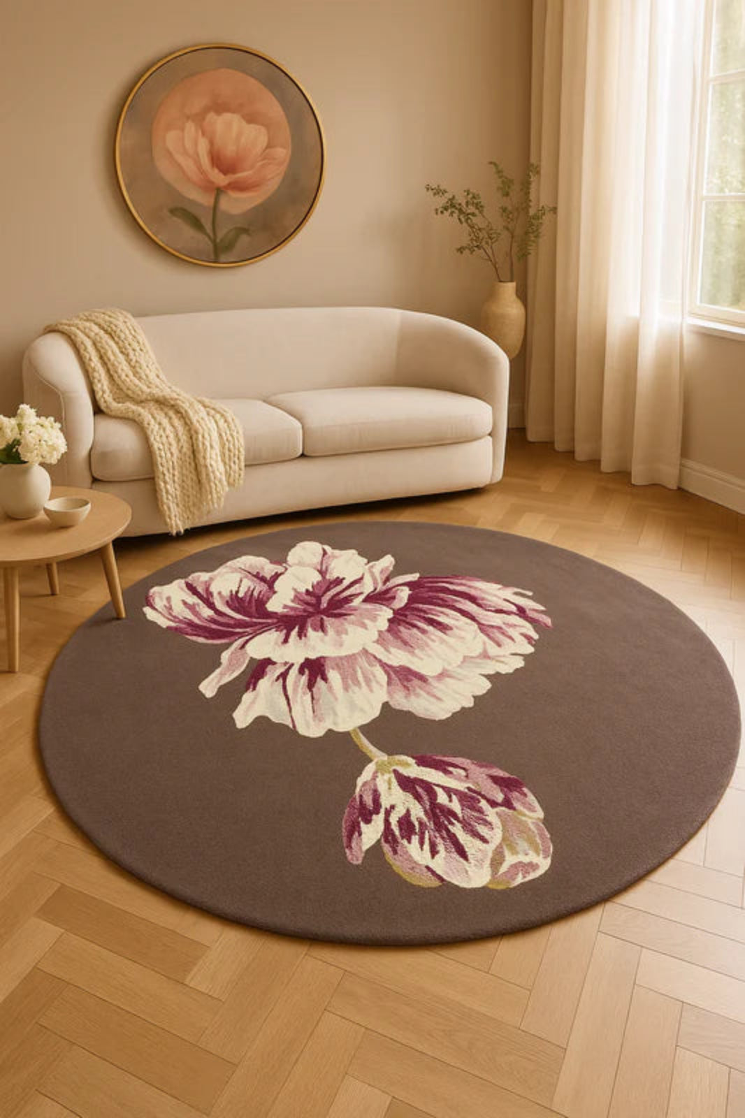 Runde Teppich -Ruhe Aubergine Brown