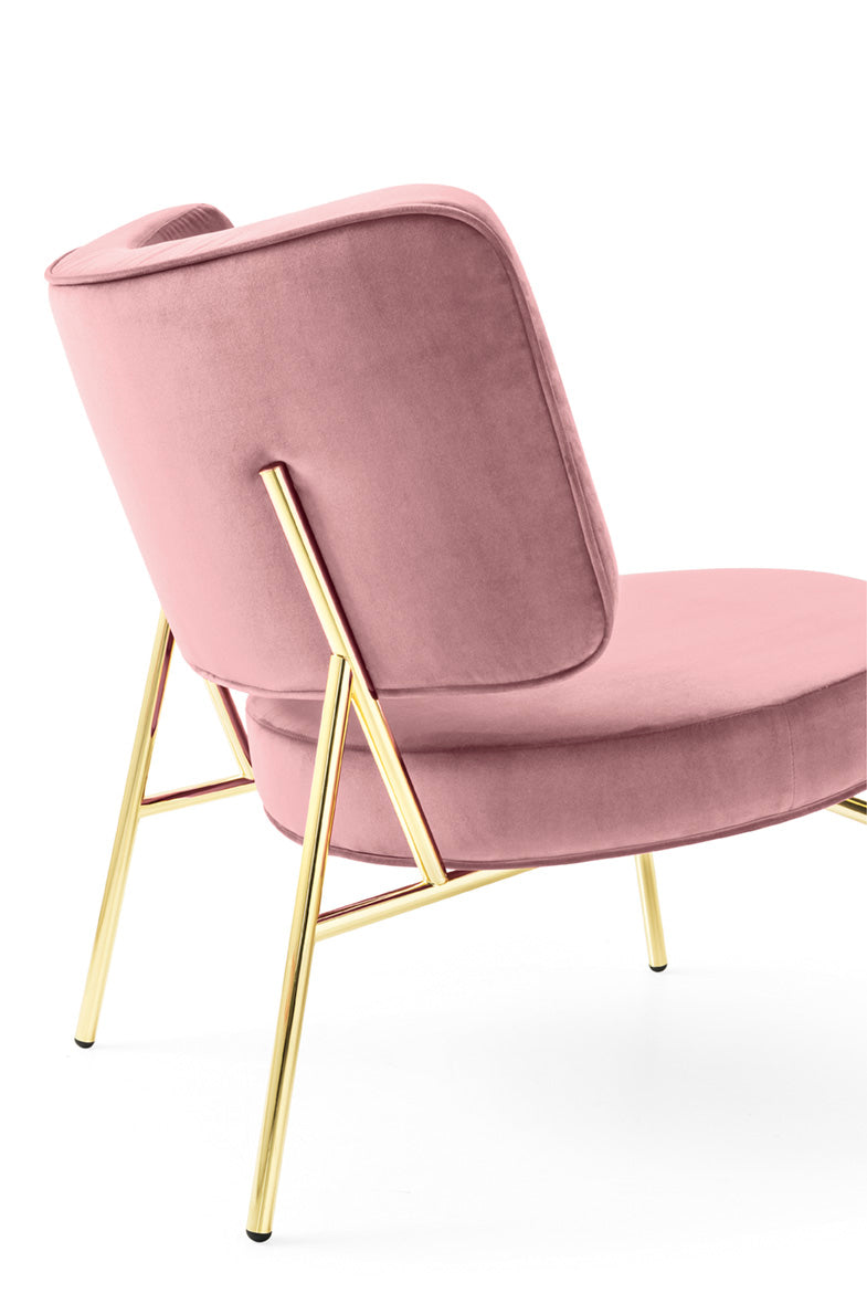 Upholstered COCO armchair with a golden base