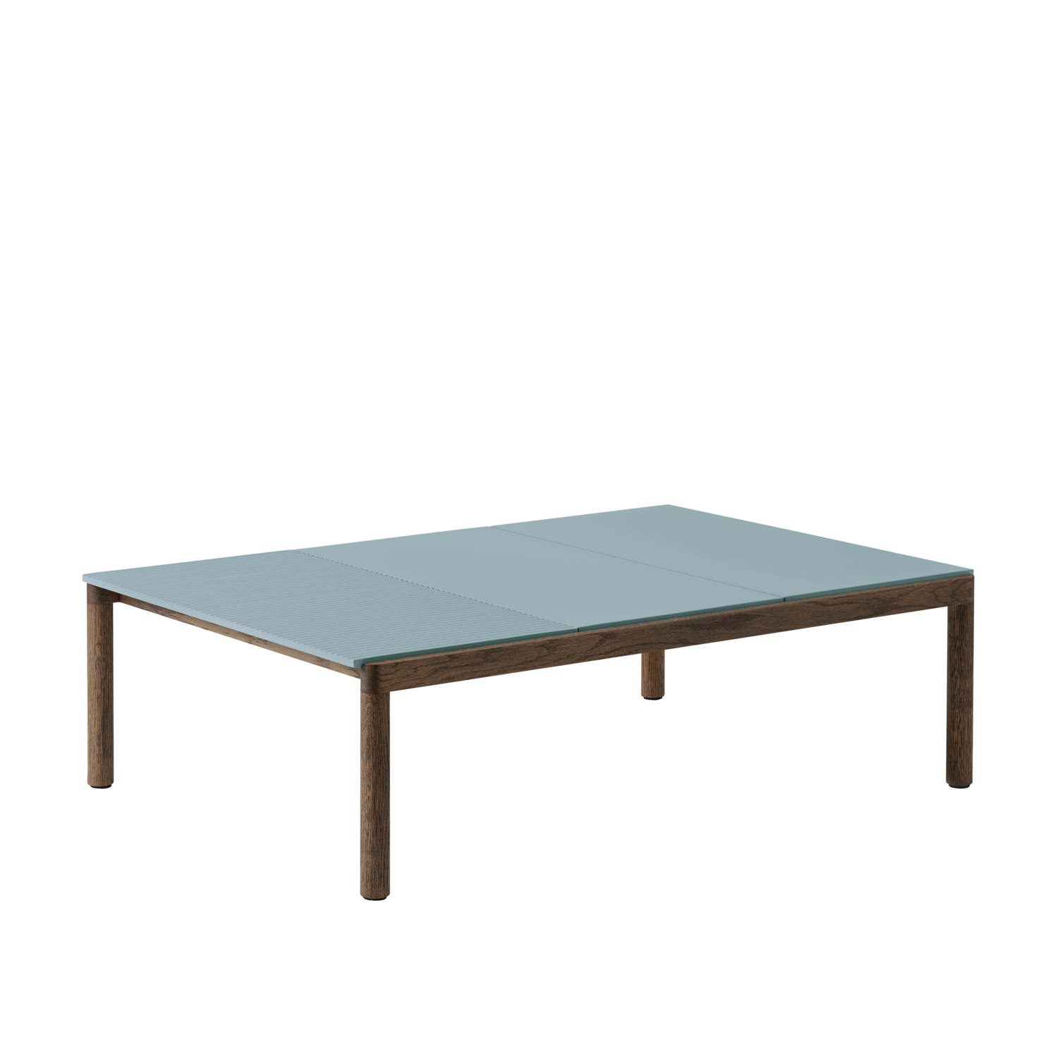Salontafel COUPLE lichtblauw met een donkere eiken basis