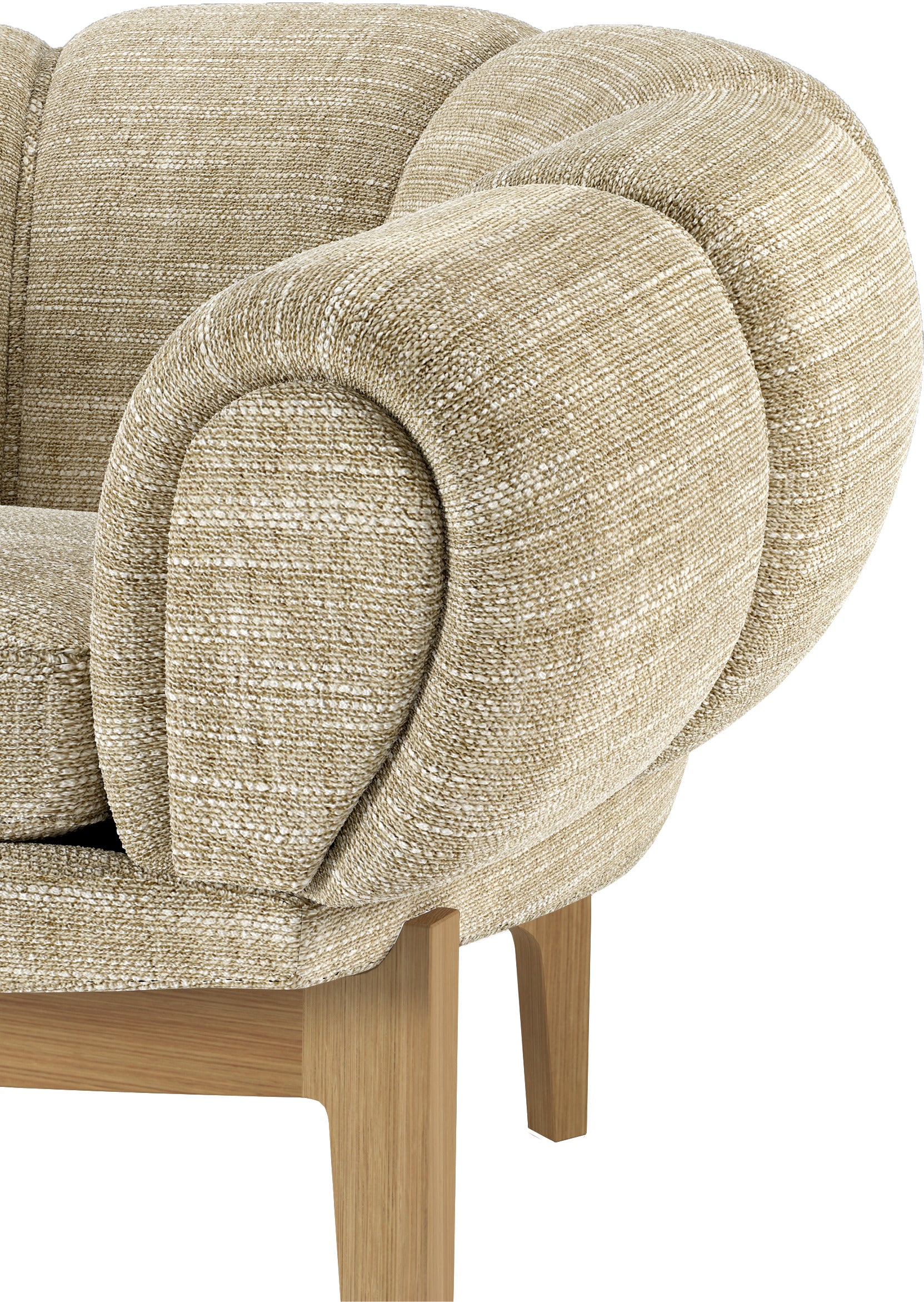 Fauteuil CROISSANT gestoffeerd met eiken basis