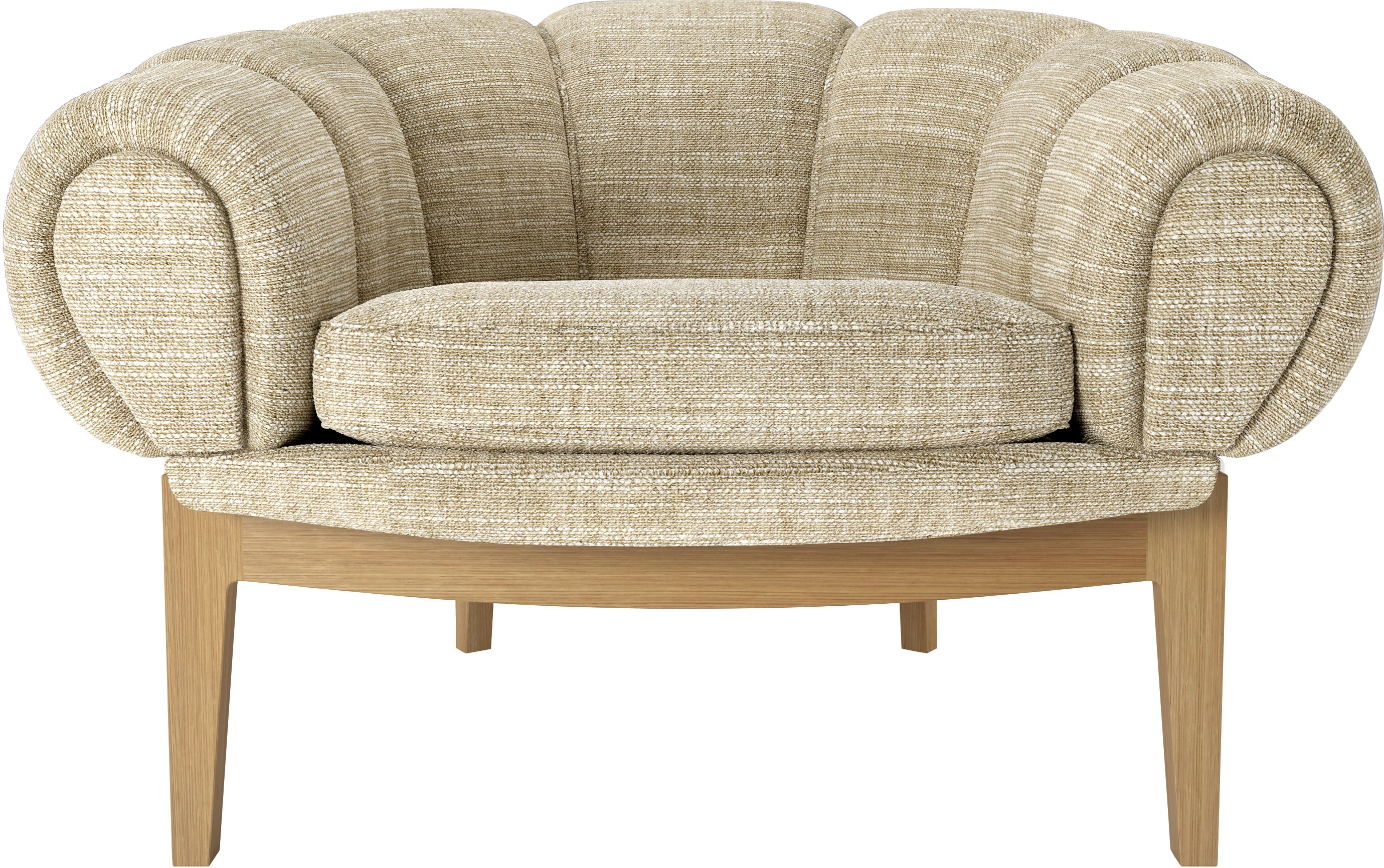 Fauteuil CROISSANT gestoffeerd met eiken basis