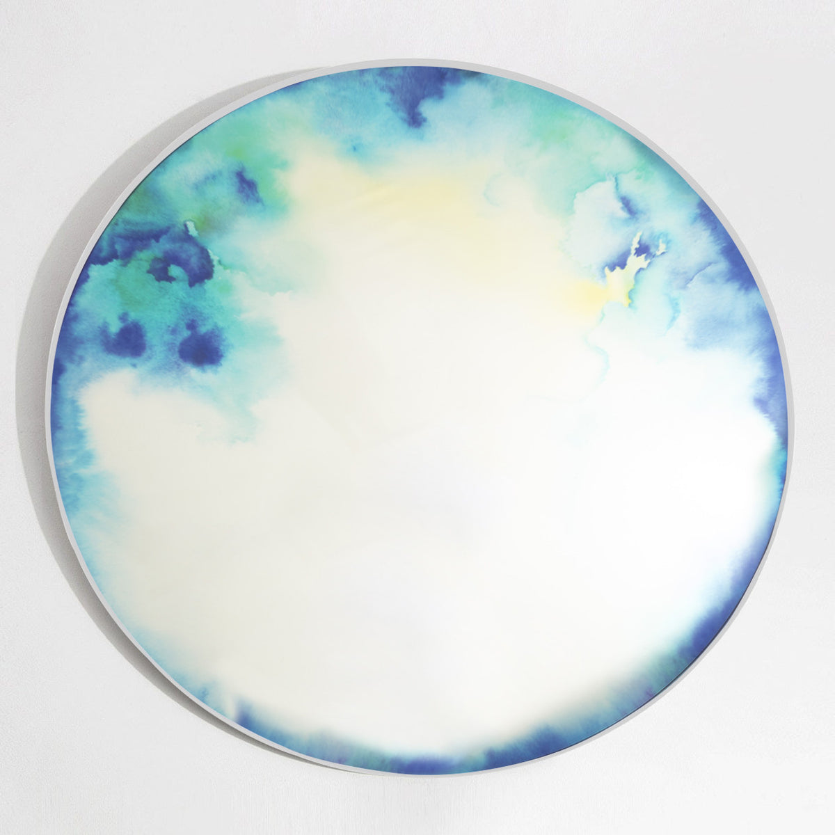 Ronde wandspiegel FRANCIS wit met groen-blauwe accenten