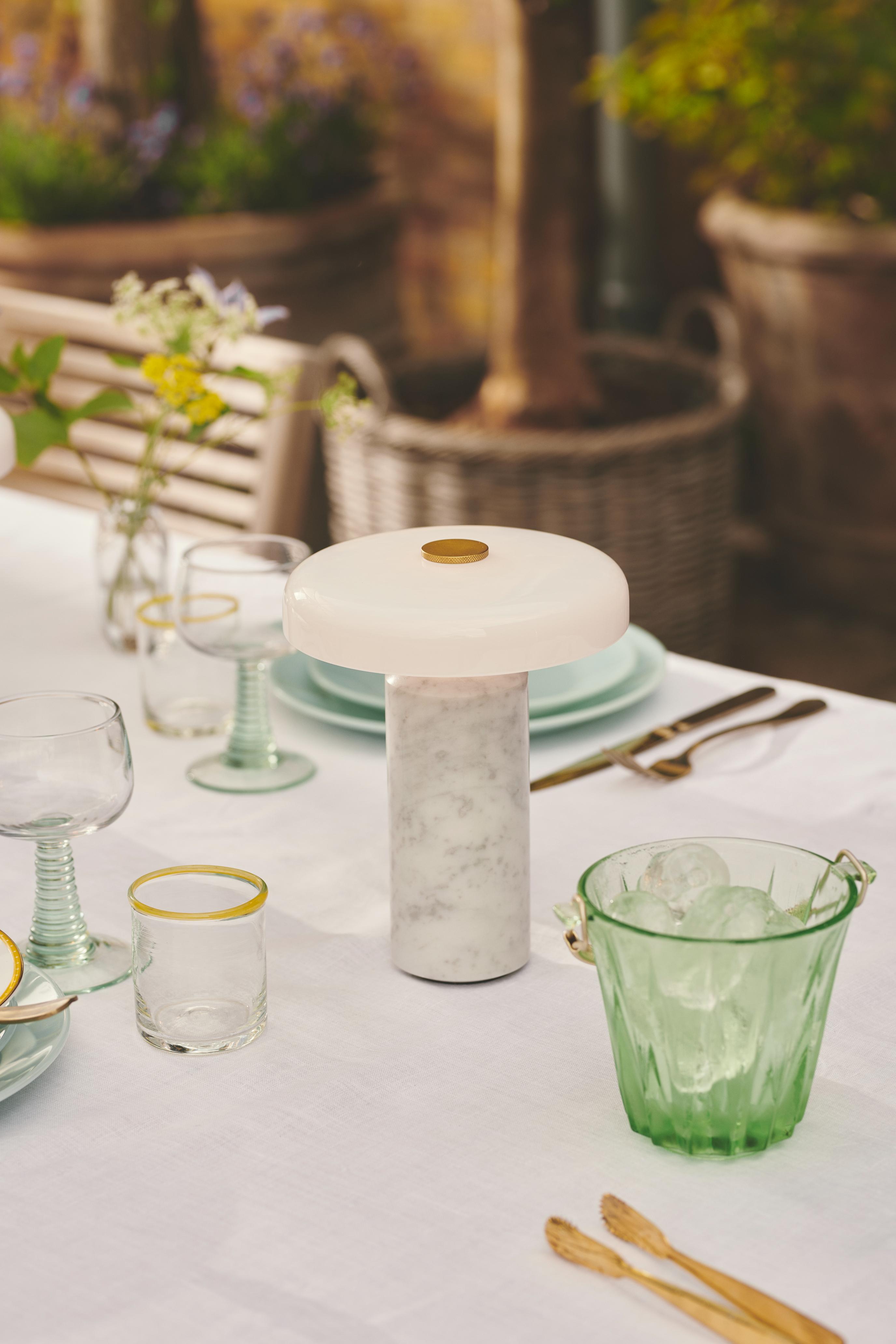 Portable lamp TRIP white marble with milky white glass