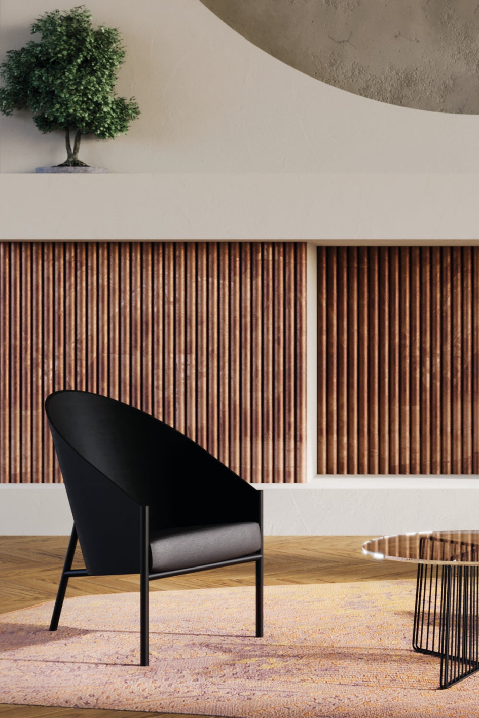 Fauteuil PRATFALL olijfhout met beige leer