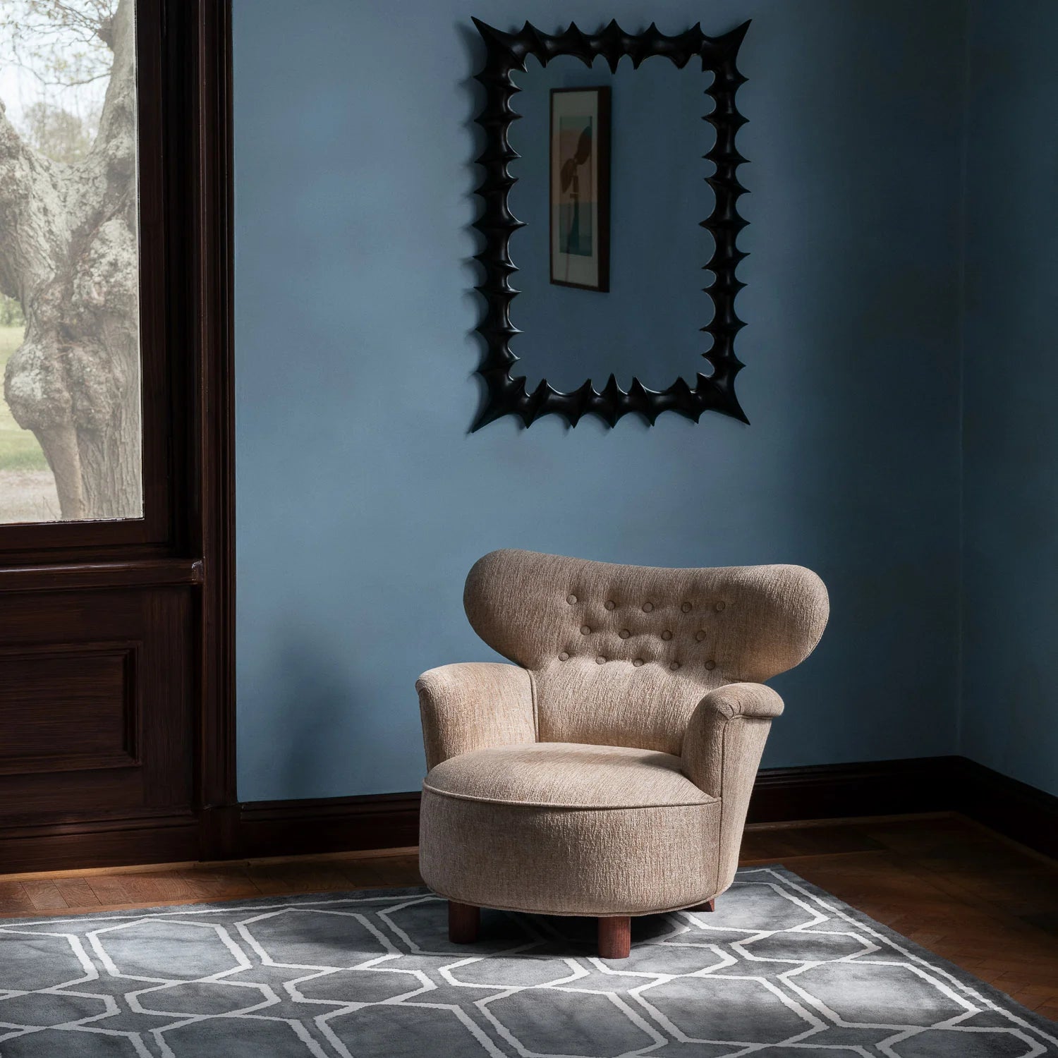 Lustro BRUTALIST czarne drewno bukowe