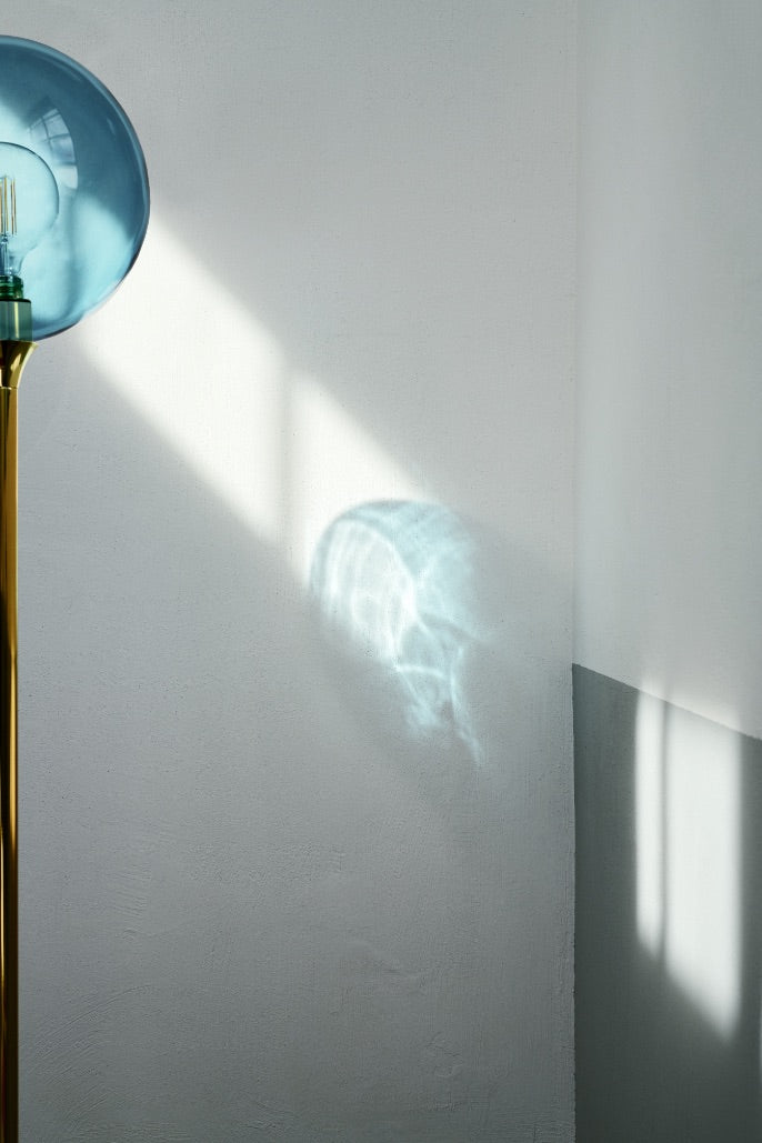 Ballroom Floor Lamp in Blue with Gold Base