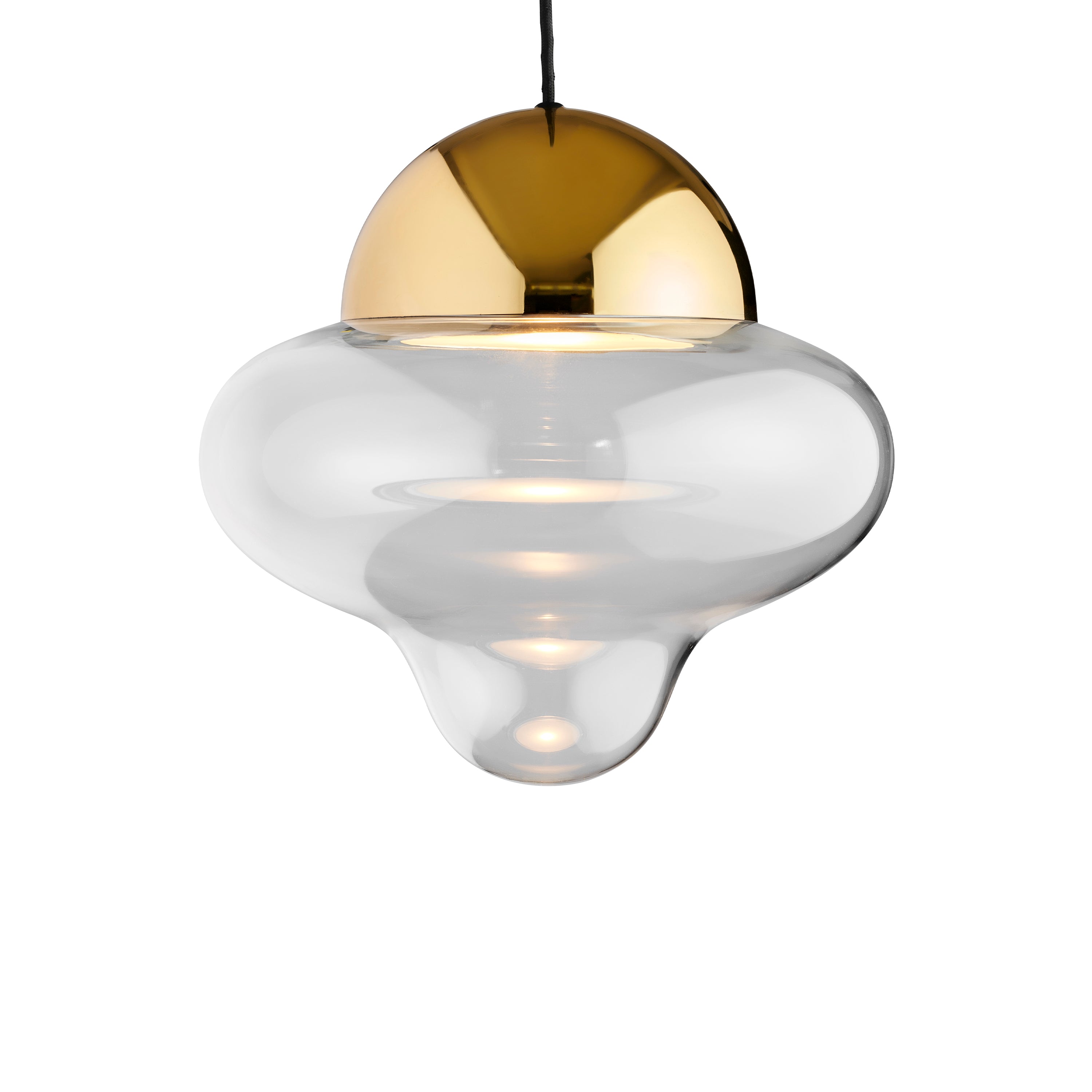 Pendelleuchte NUTTY aus transparentem Glas mit goldener Veredelung