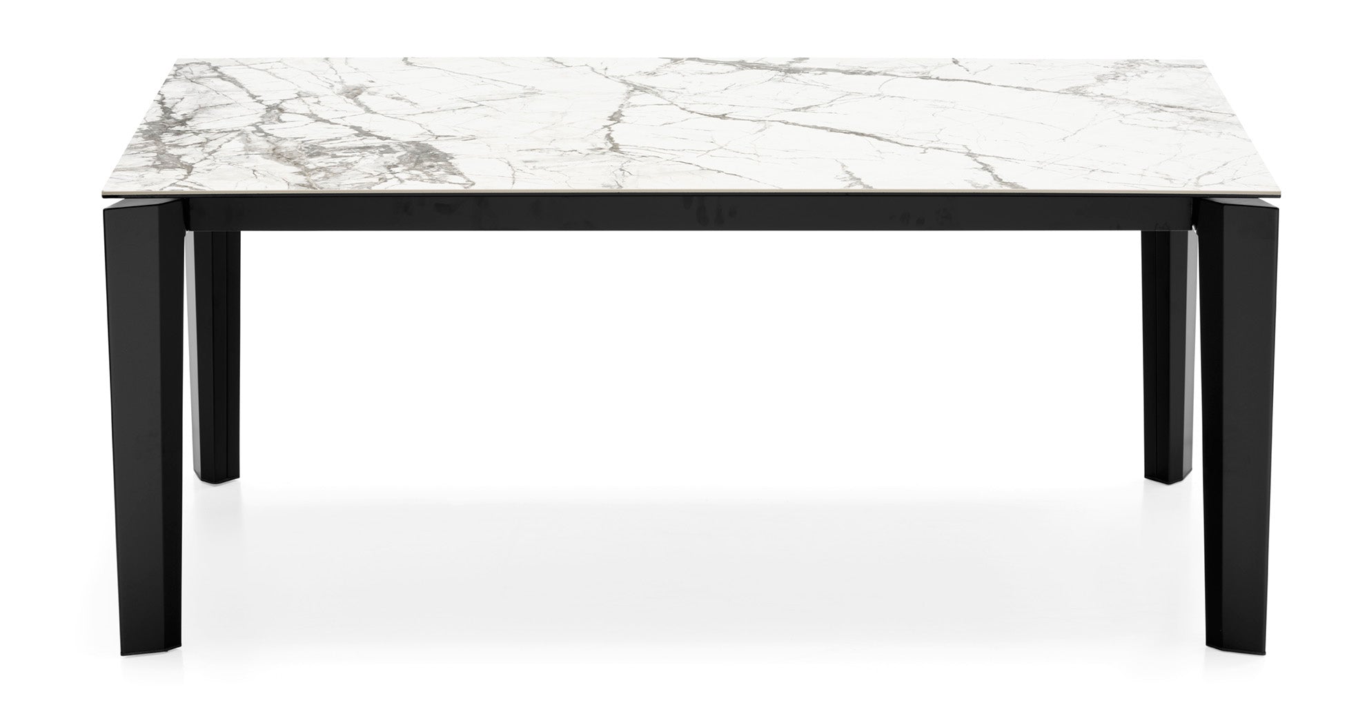 Ausziehbarer Tisch DELTA mit weißer Platte und schwarzem Gestell