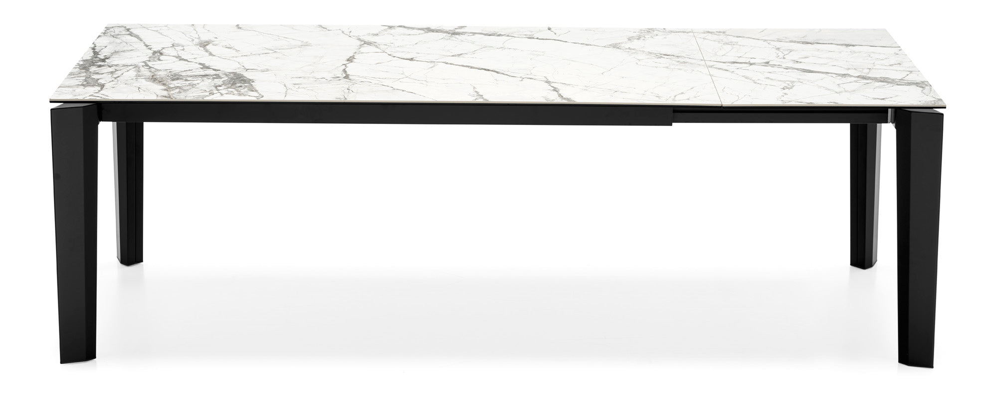 Ausziehbarer Tisch DELTA mit weißer Platte und schwarzem Gestell