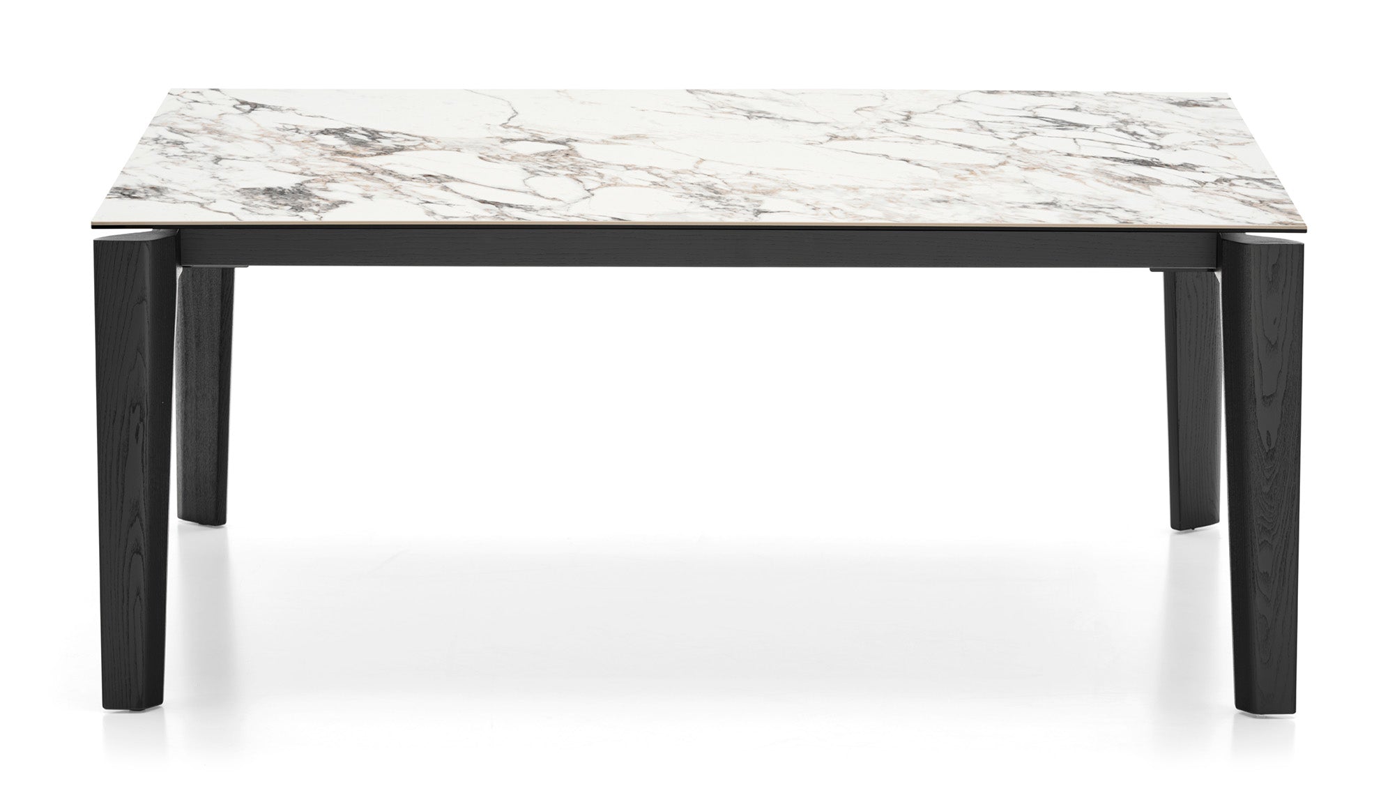 Uittrekbare tafel DOGMA met een wit blad en een zwarte basis