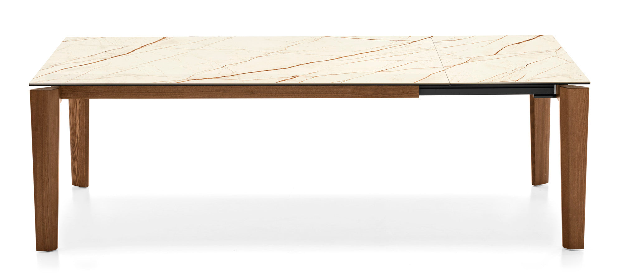 Uitschuifbare tafel DOGMA beige blad met notenhouten basis