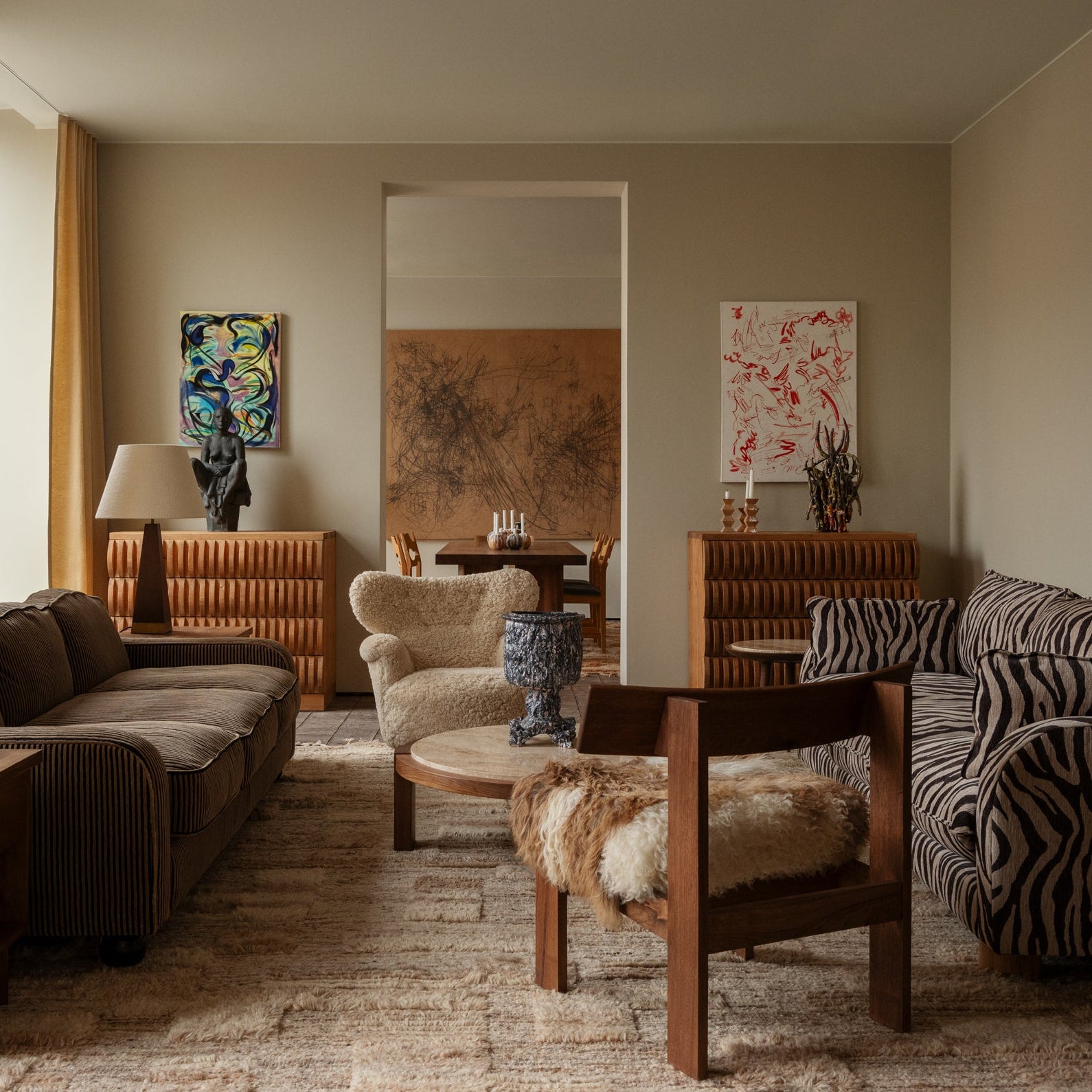 Koffietafel DEAN travertijn met houten basis