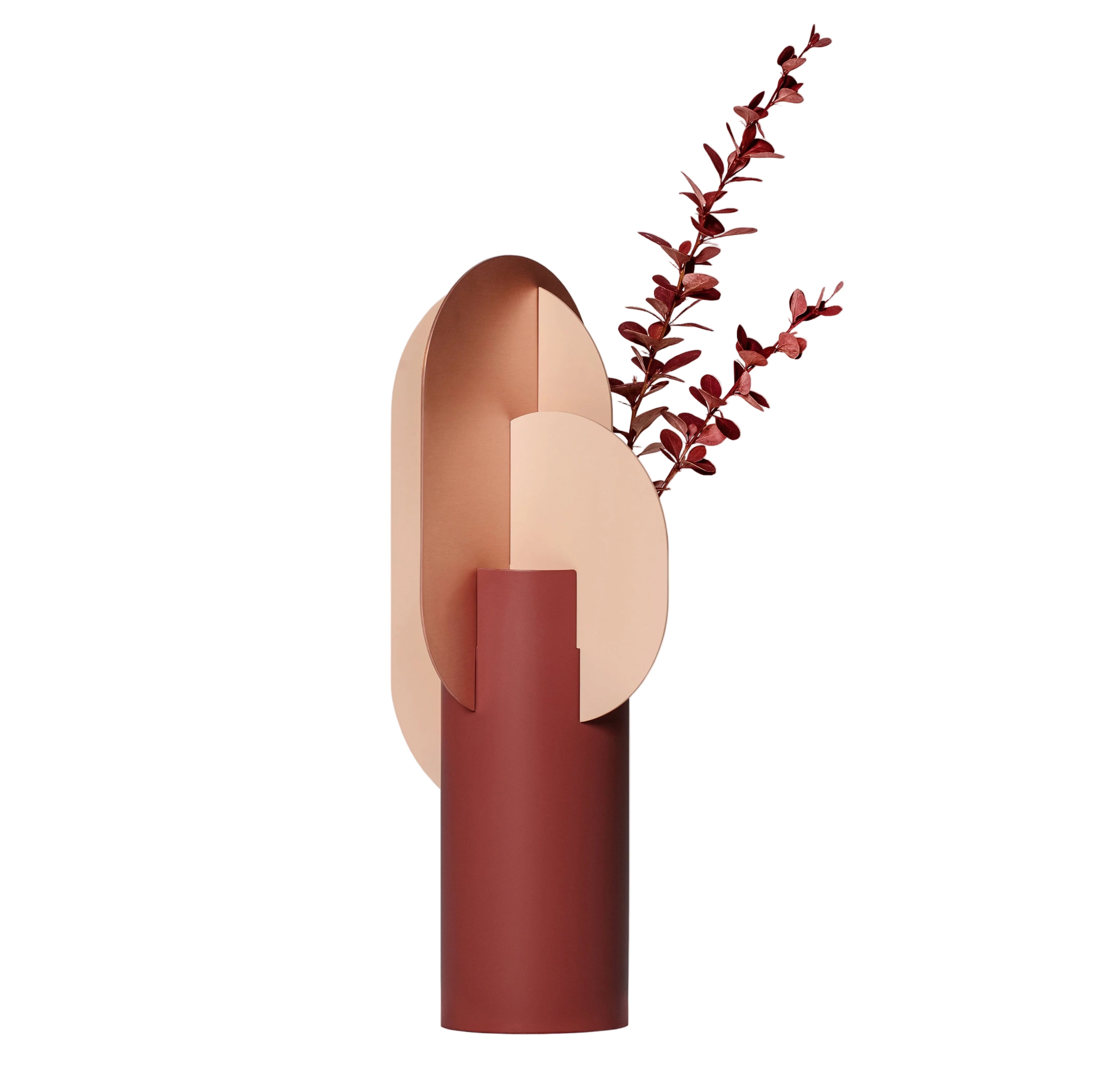 Vaas EKSTER van baksteen met poederroze en koperkleur