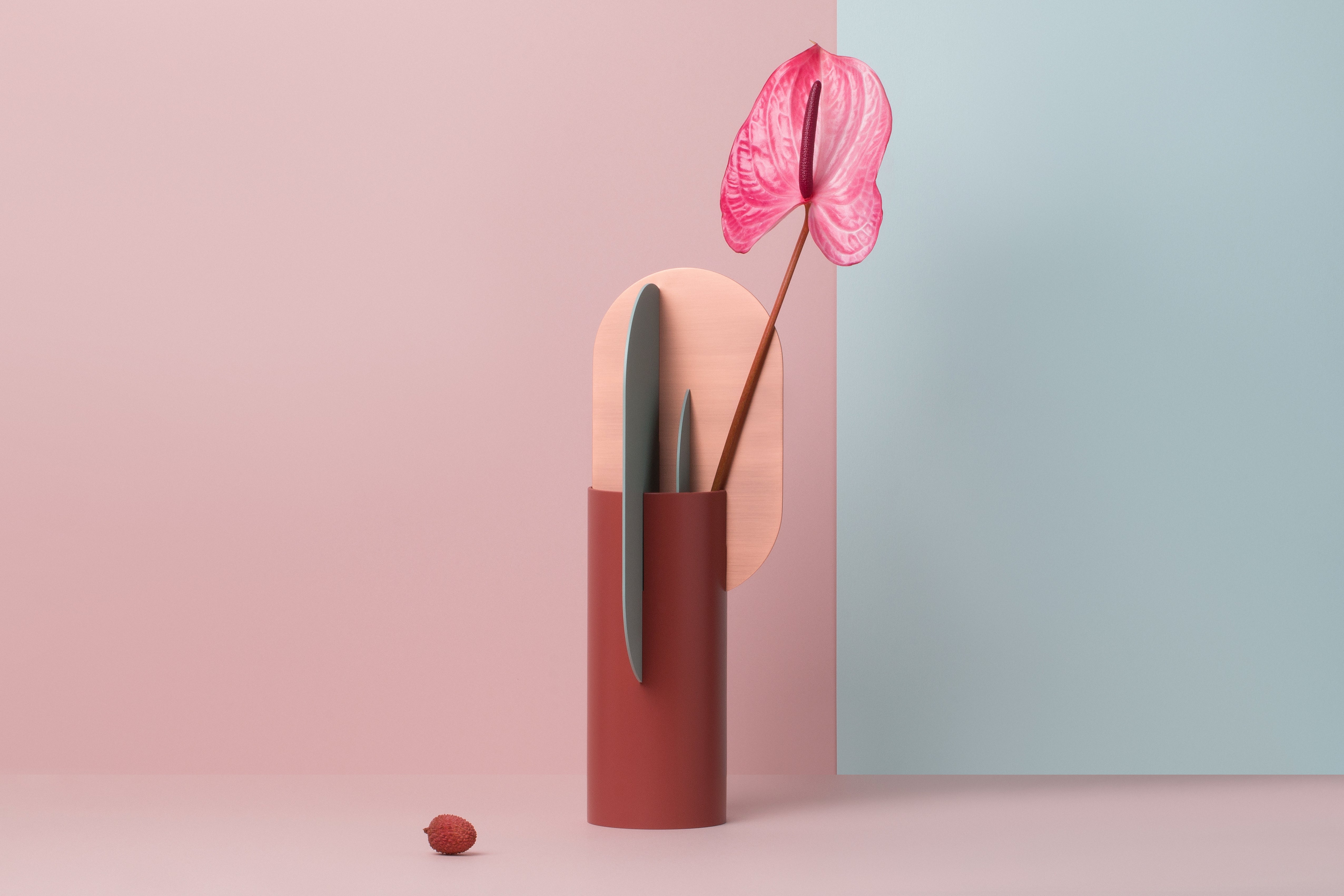 Brick vase EKSTER with blue and copper