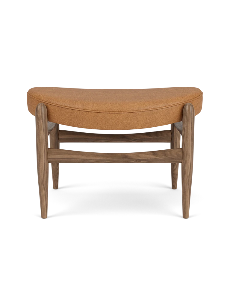 ELIZABETH footrest in cognac leather with a walnut base