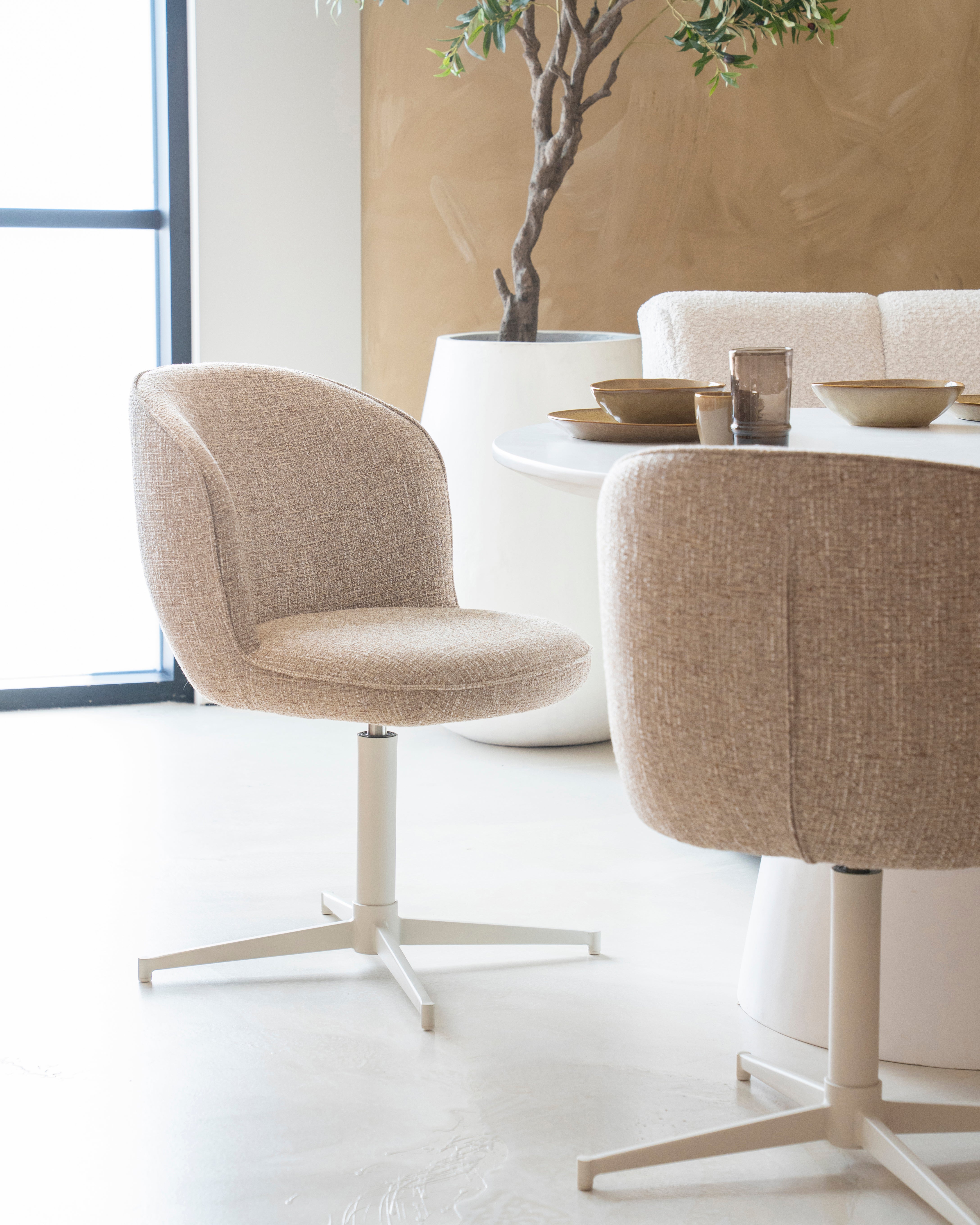 MOLLY Beige Swivel Chair with Cream Base