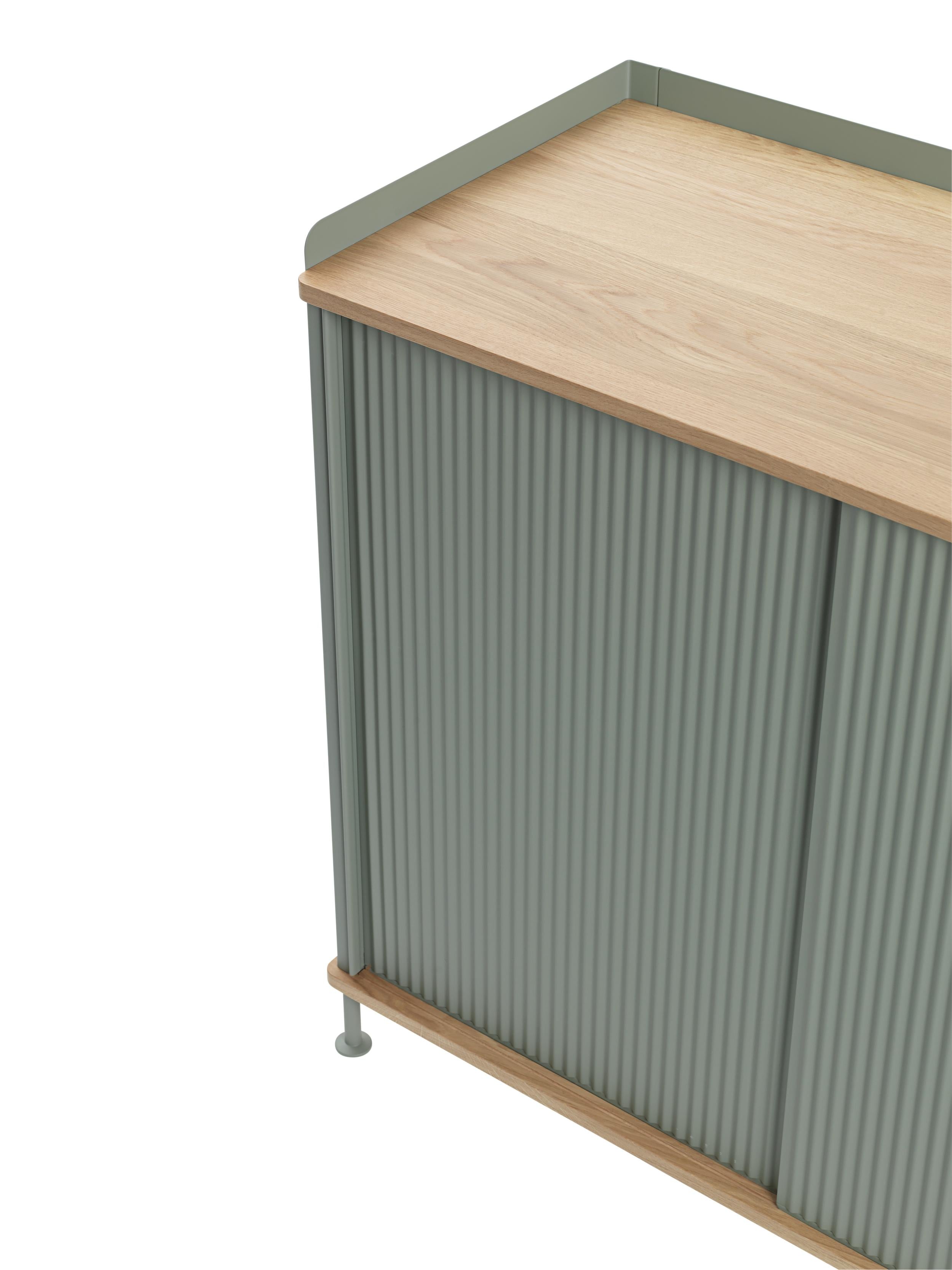 ENFOLD Chest of Drawers in Dirty Green with Oak Top