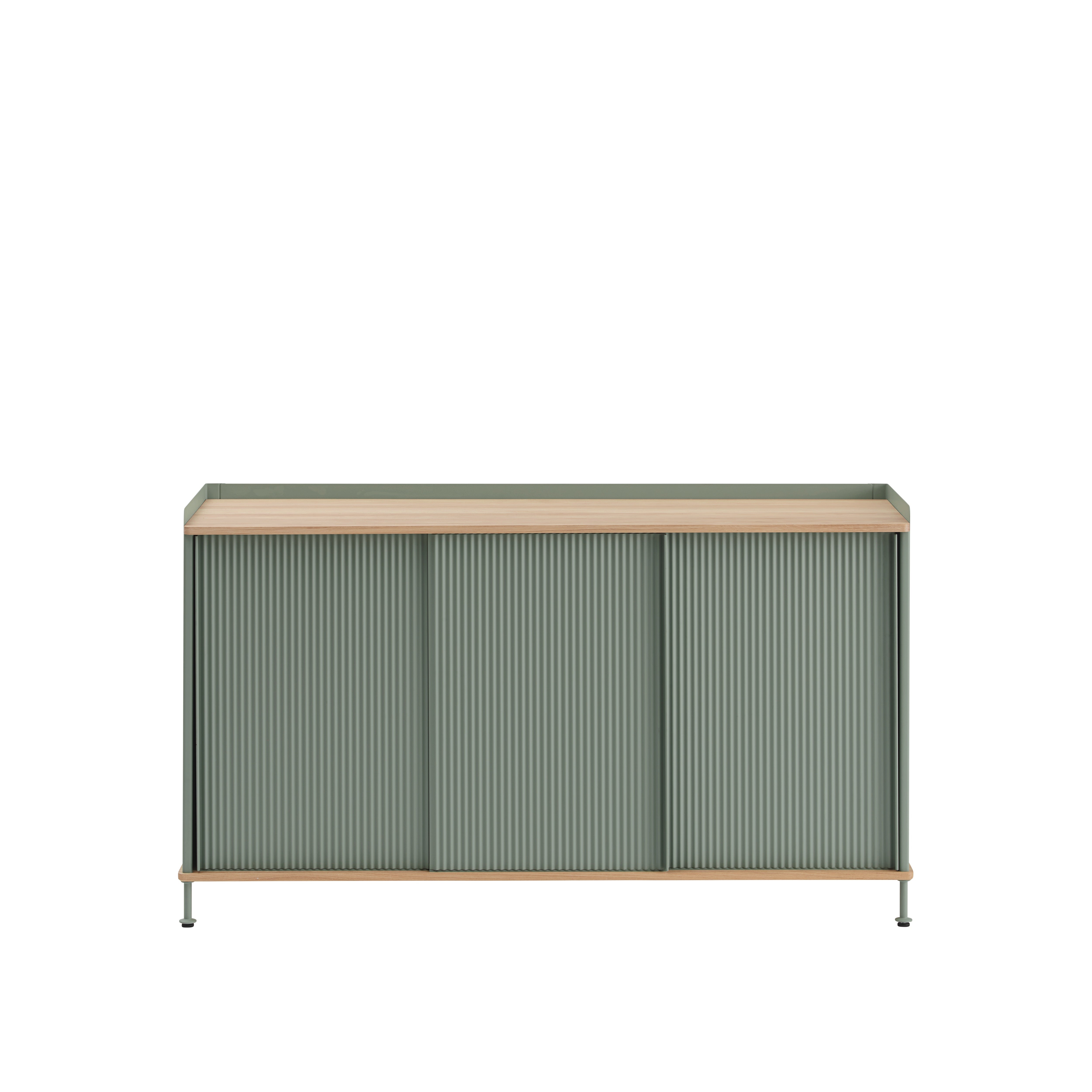 ENFOLD Chest of Drawers in Dirty Green with Oak Top