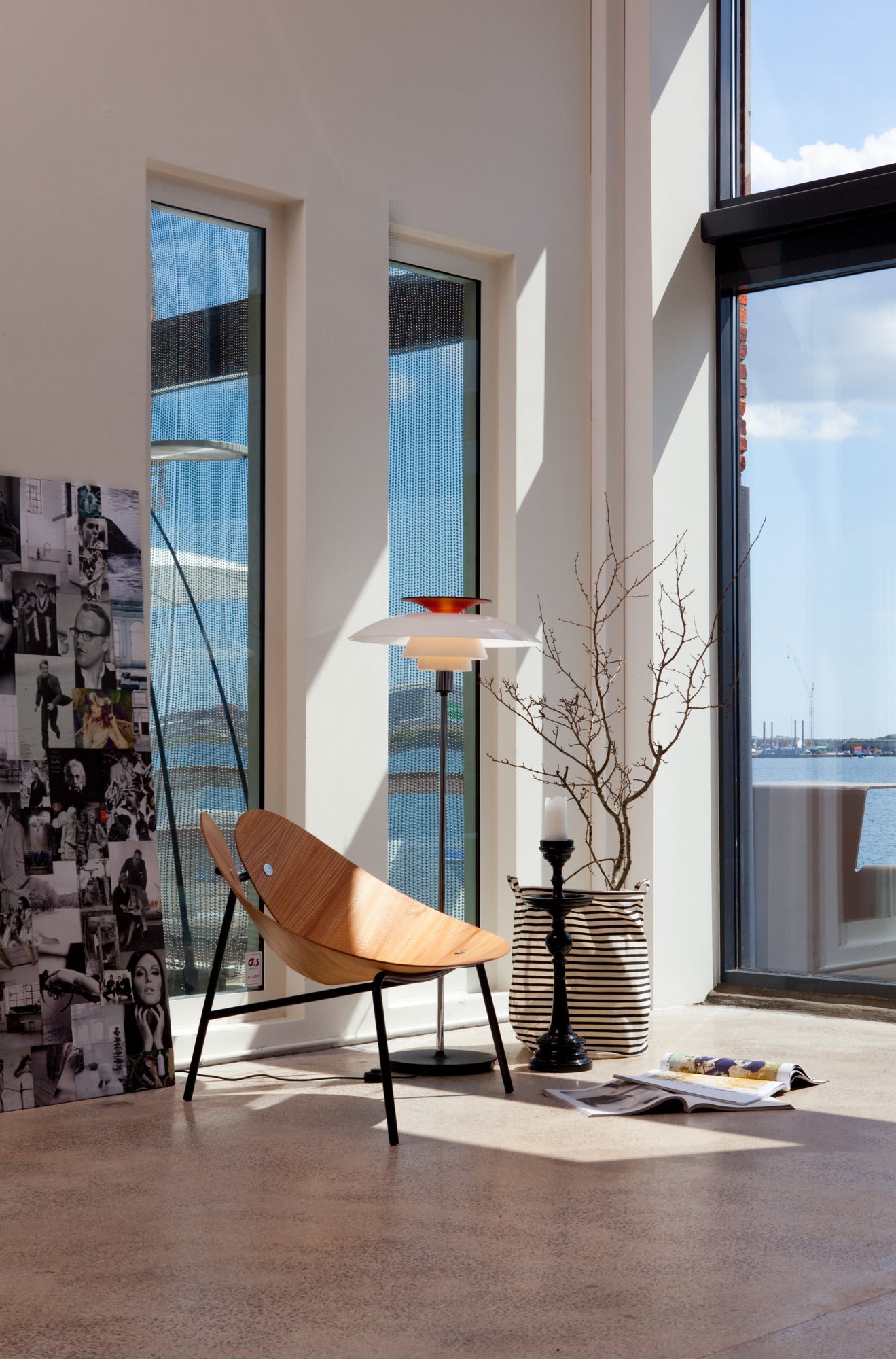 PH 80 white floor lamp with chrome base