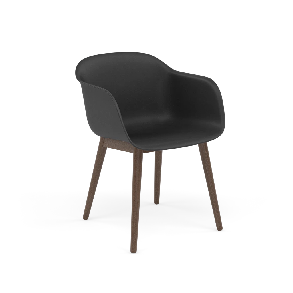 FIBER fauteuil met armleuningen zwart met houten basis