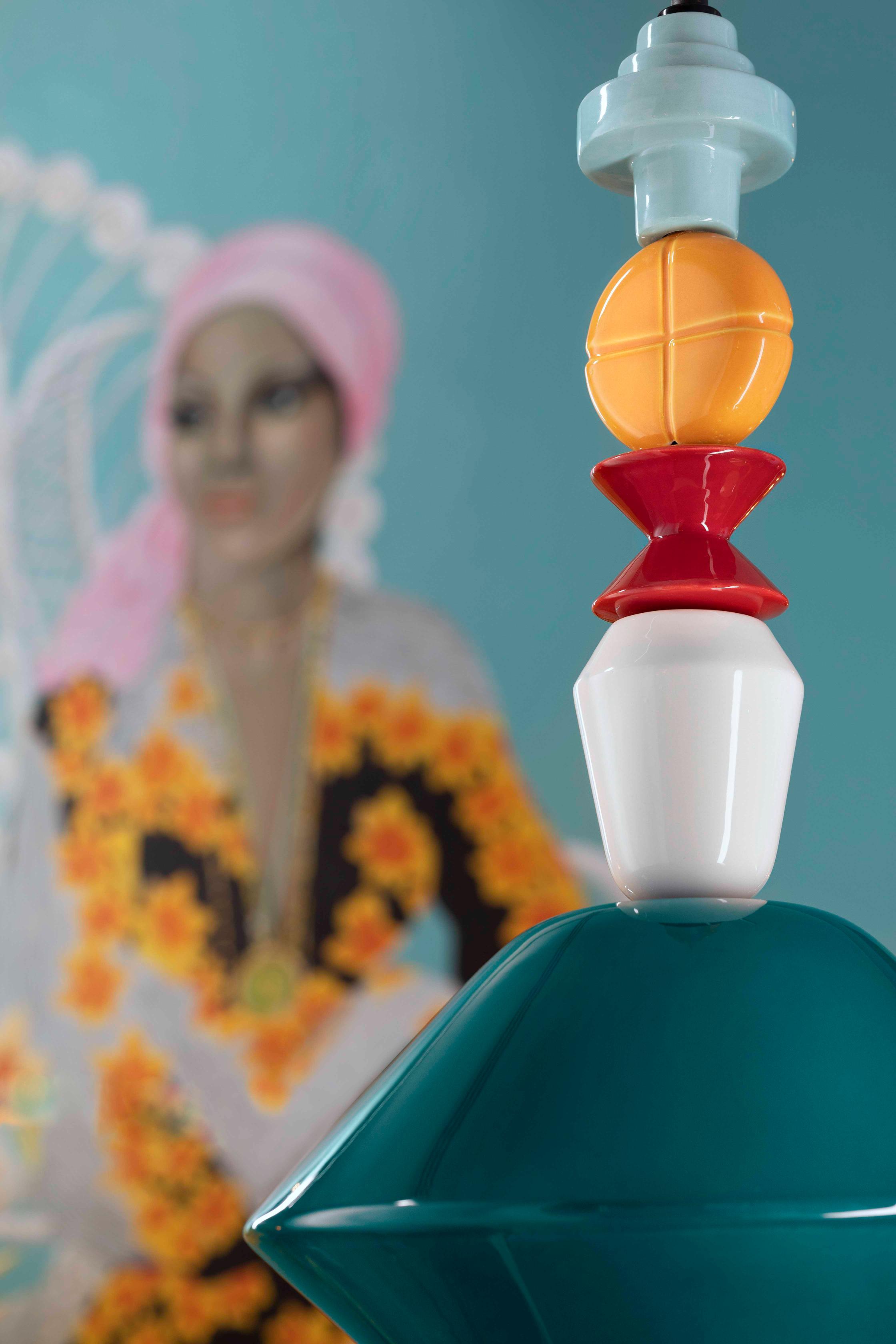 Hanglamp van keramiek LARIAT petrolblauw