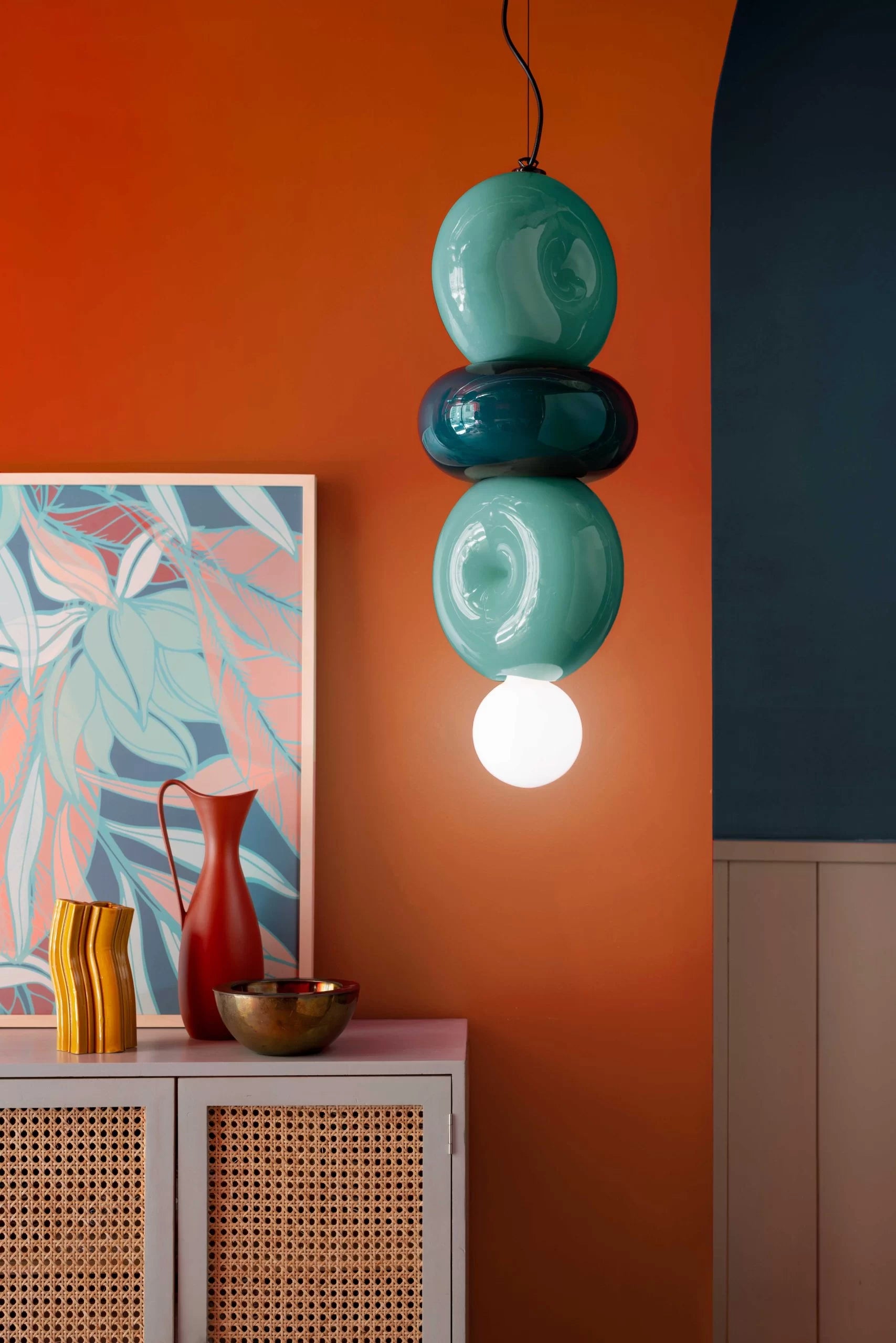 Ceramic Bumbum yellow with orange pendant lamp