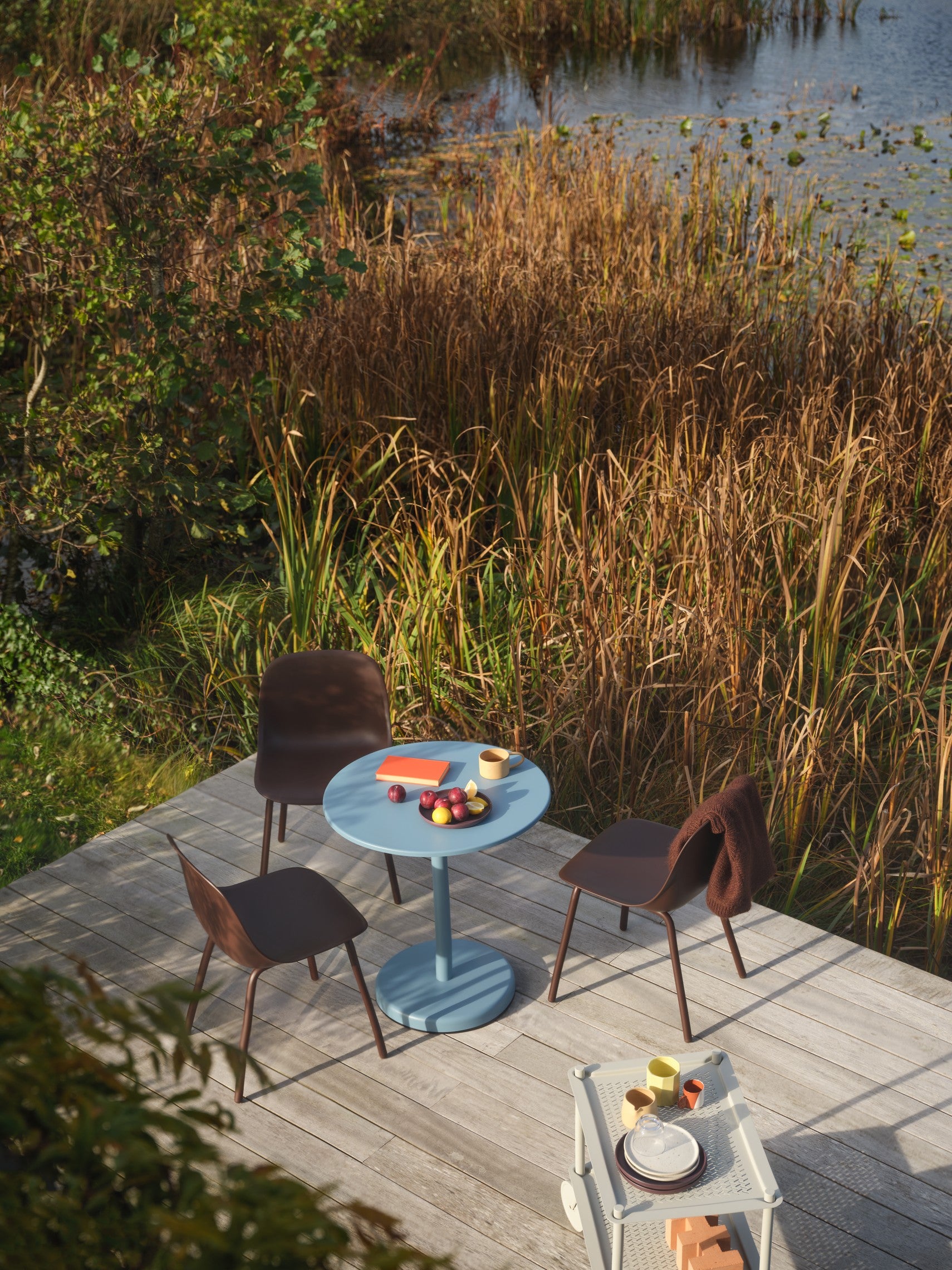 Round outdoor bar table LINEAR gray steel