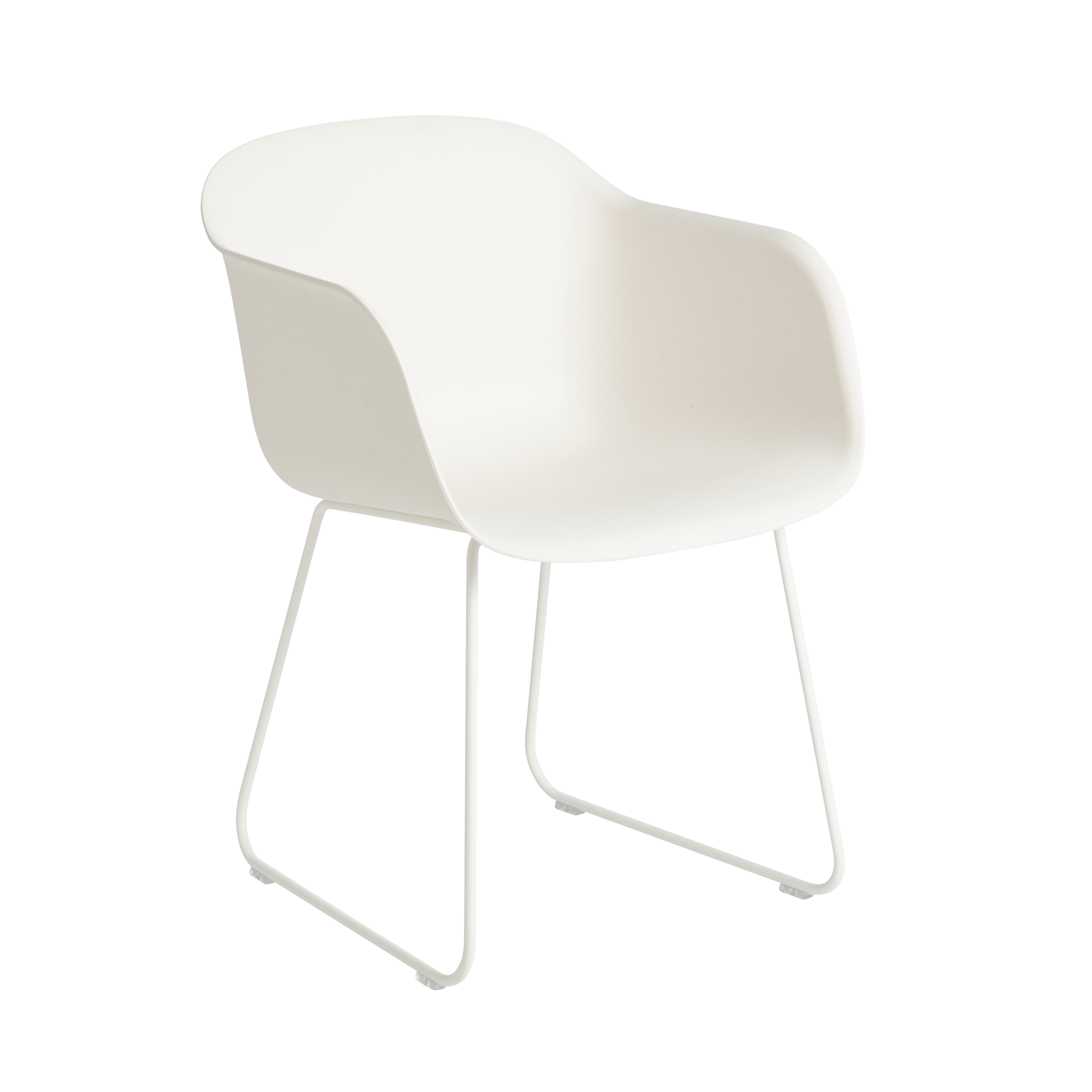 Wit FIBER fauteuil met armleuningen en een stalen sledevoet