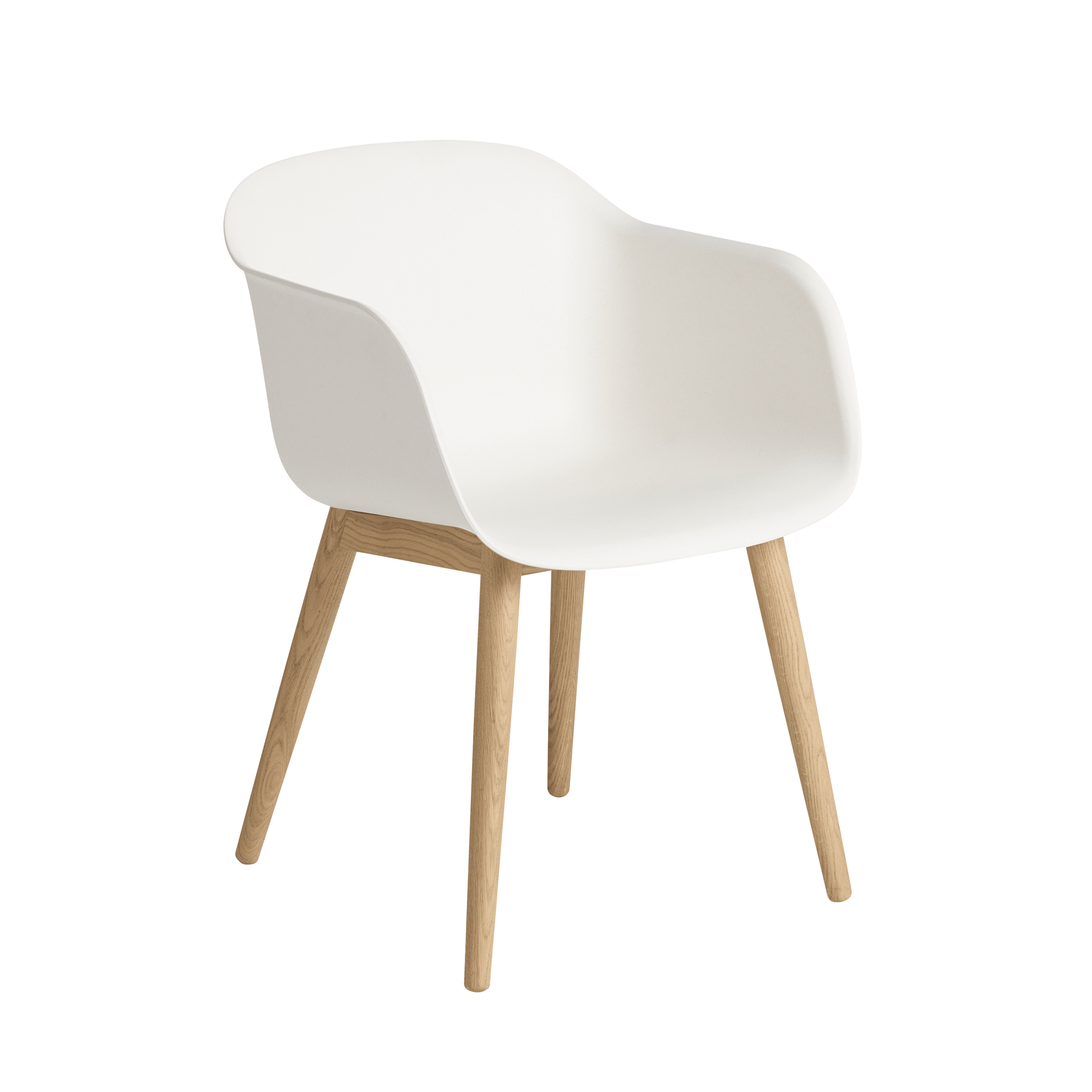 FIBER Armchair in White with Wooden Base