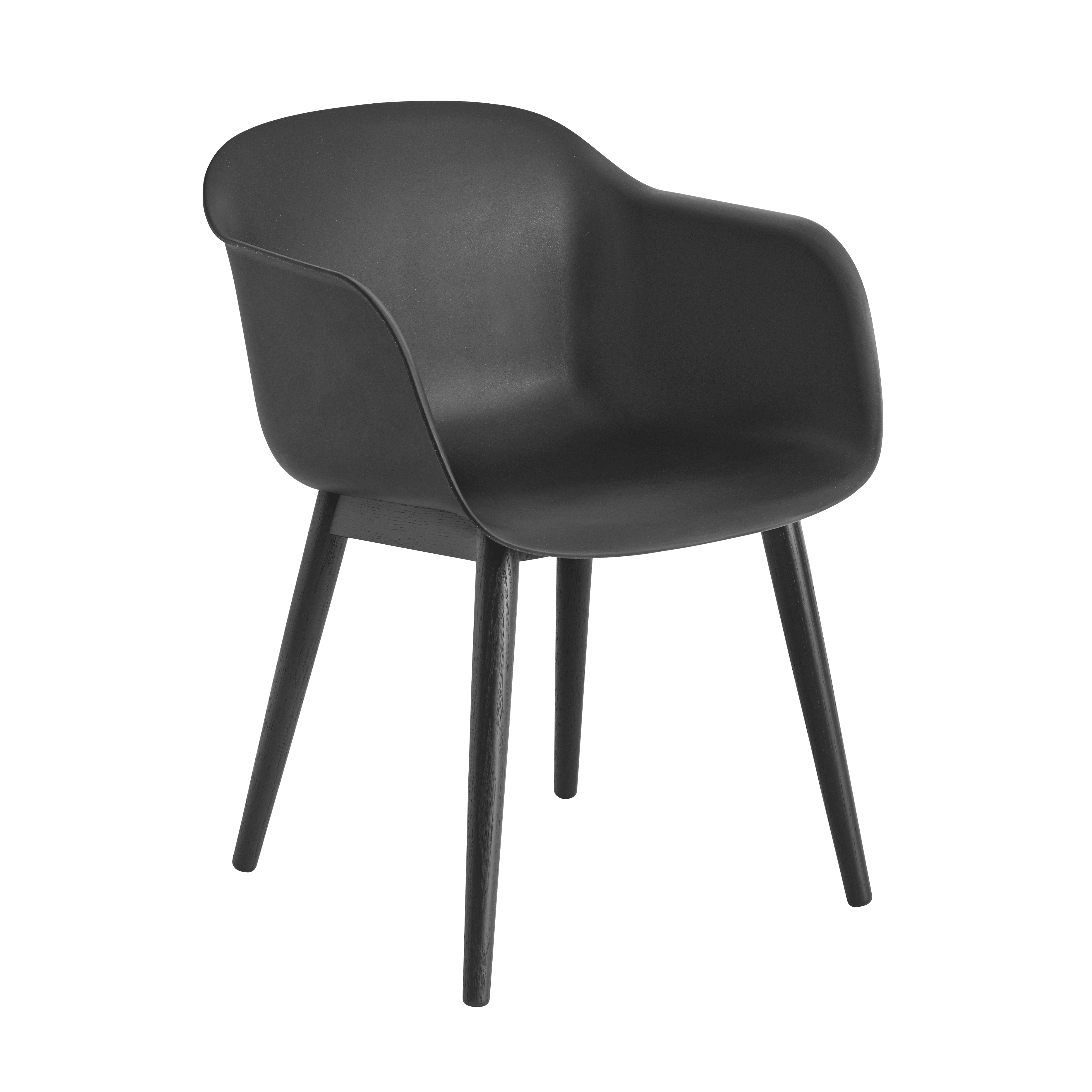 FIBER fauteuil met armleuningen zwart met houten basis