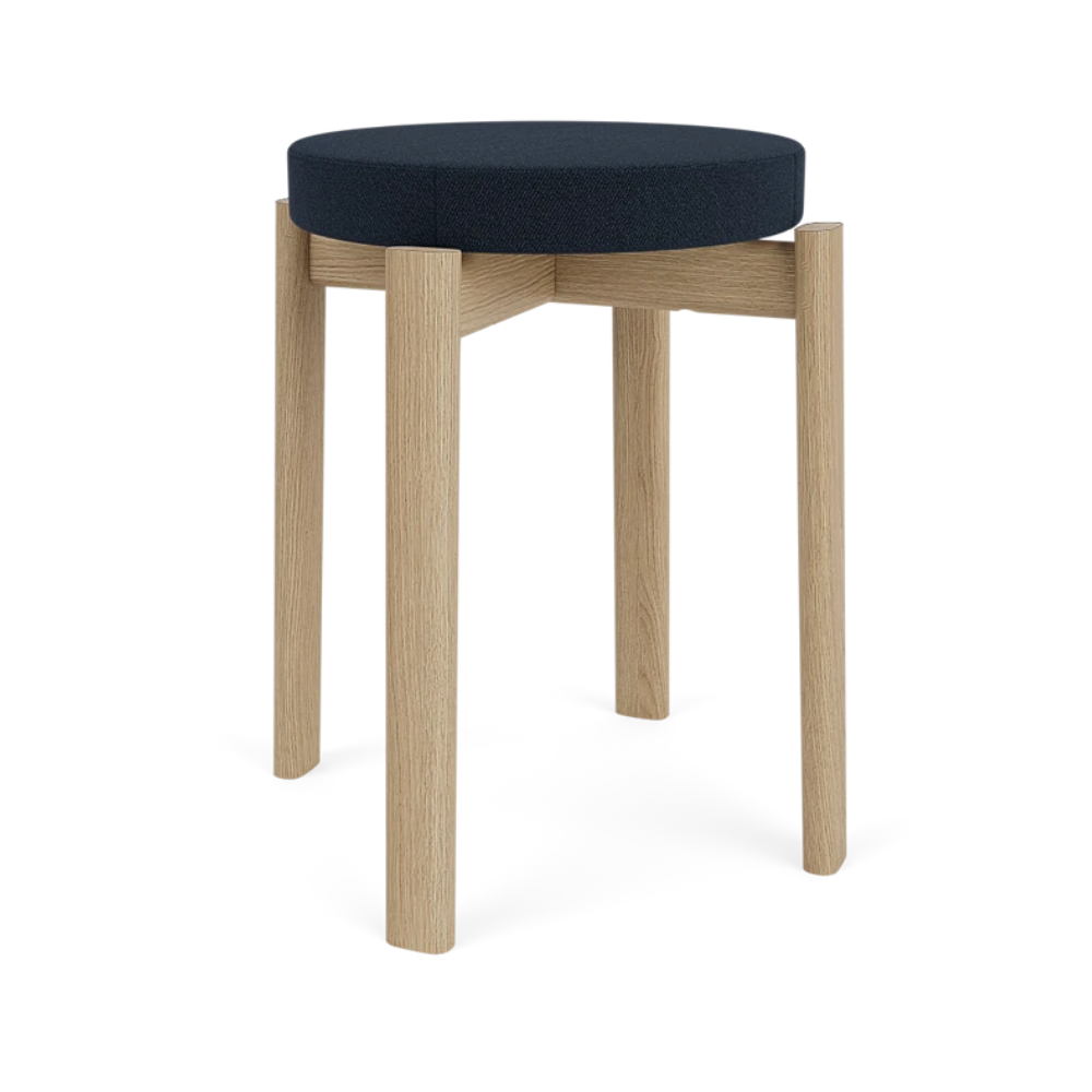 Hocker PASSAGE marineblauw met eiken basis