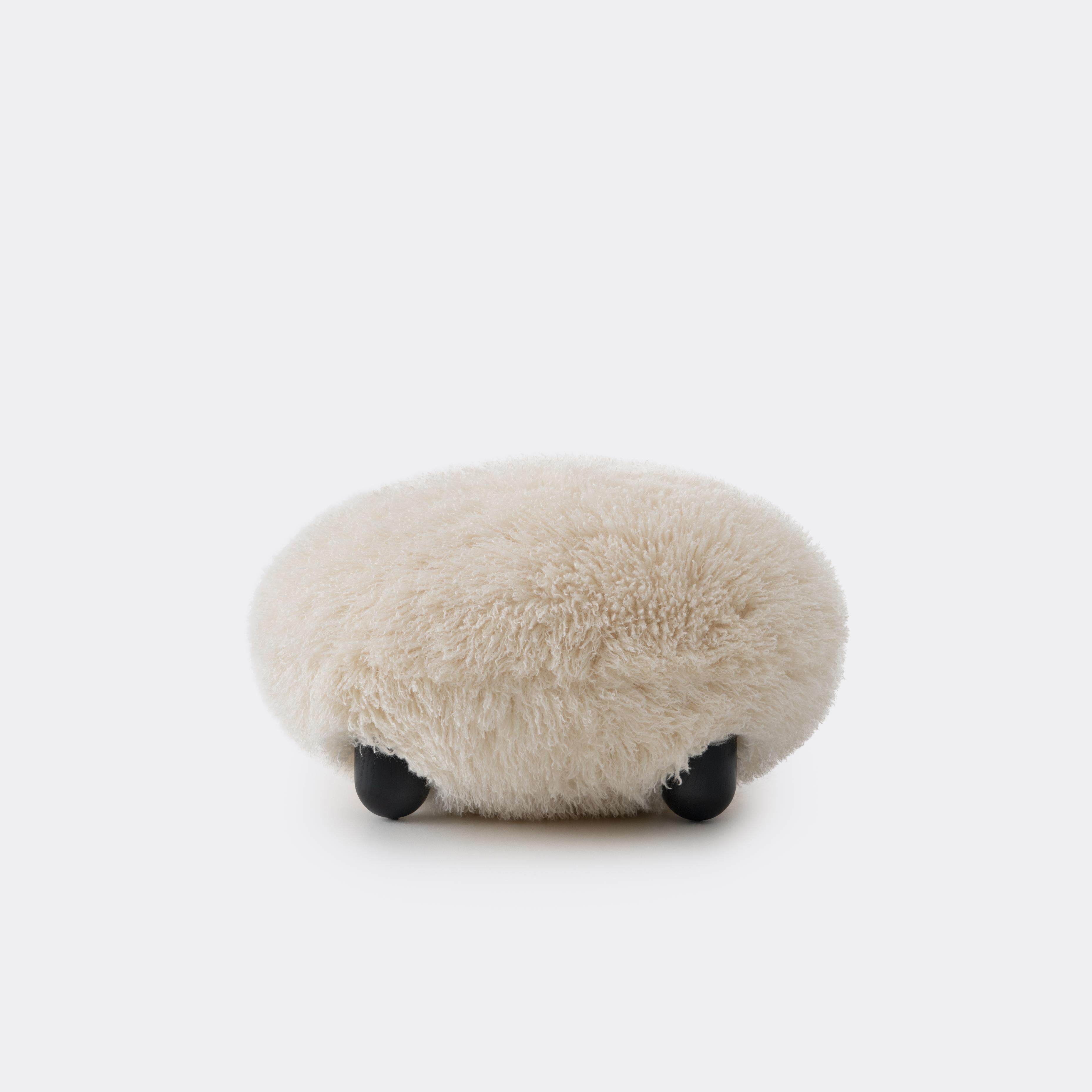 FLOCK Pouf - FLUFFY EDITION artificial fur with a wooden base