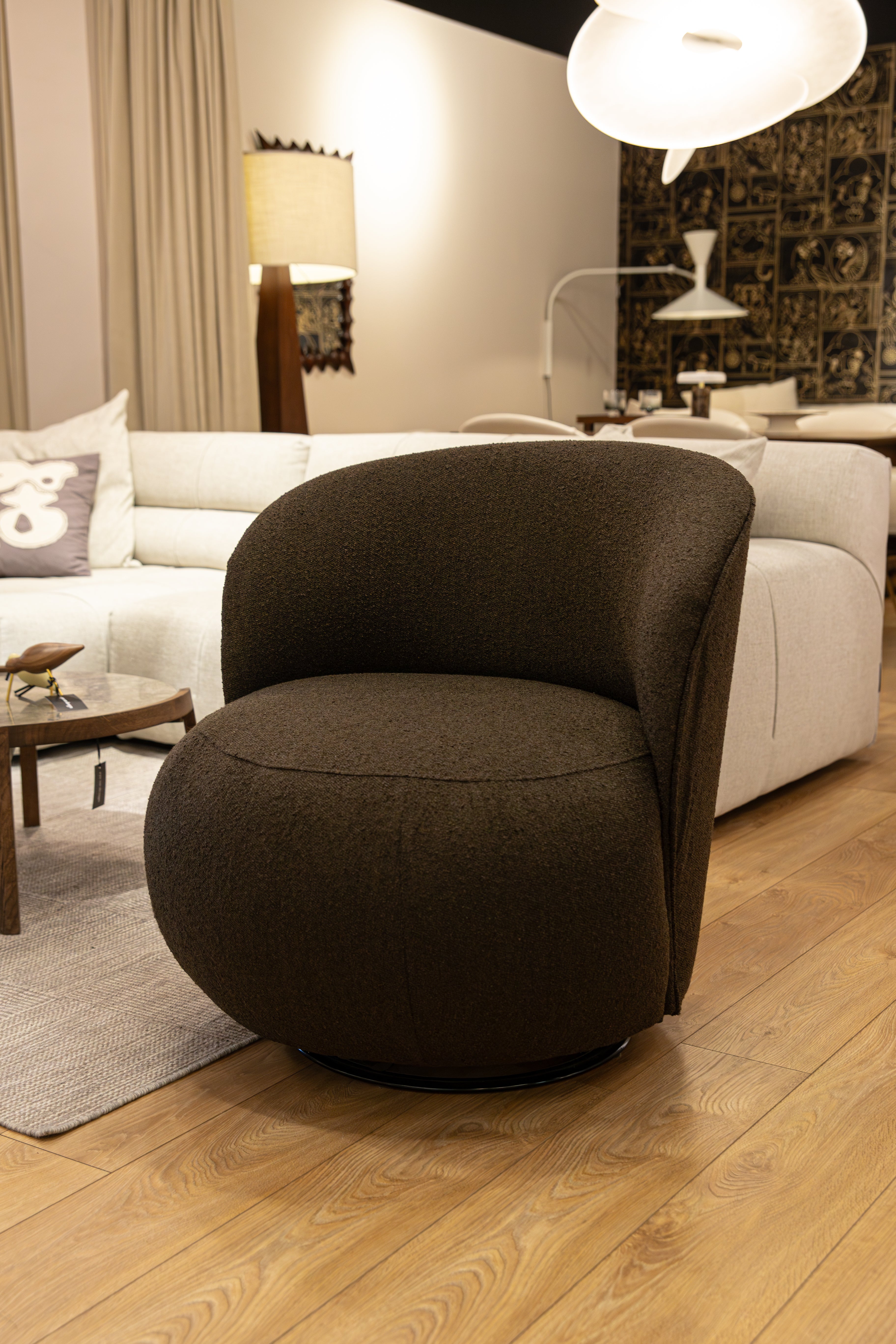 MILO Chocolate Boucle Swivel Armchair